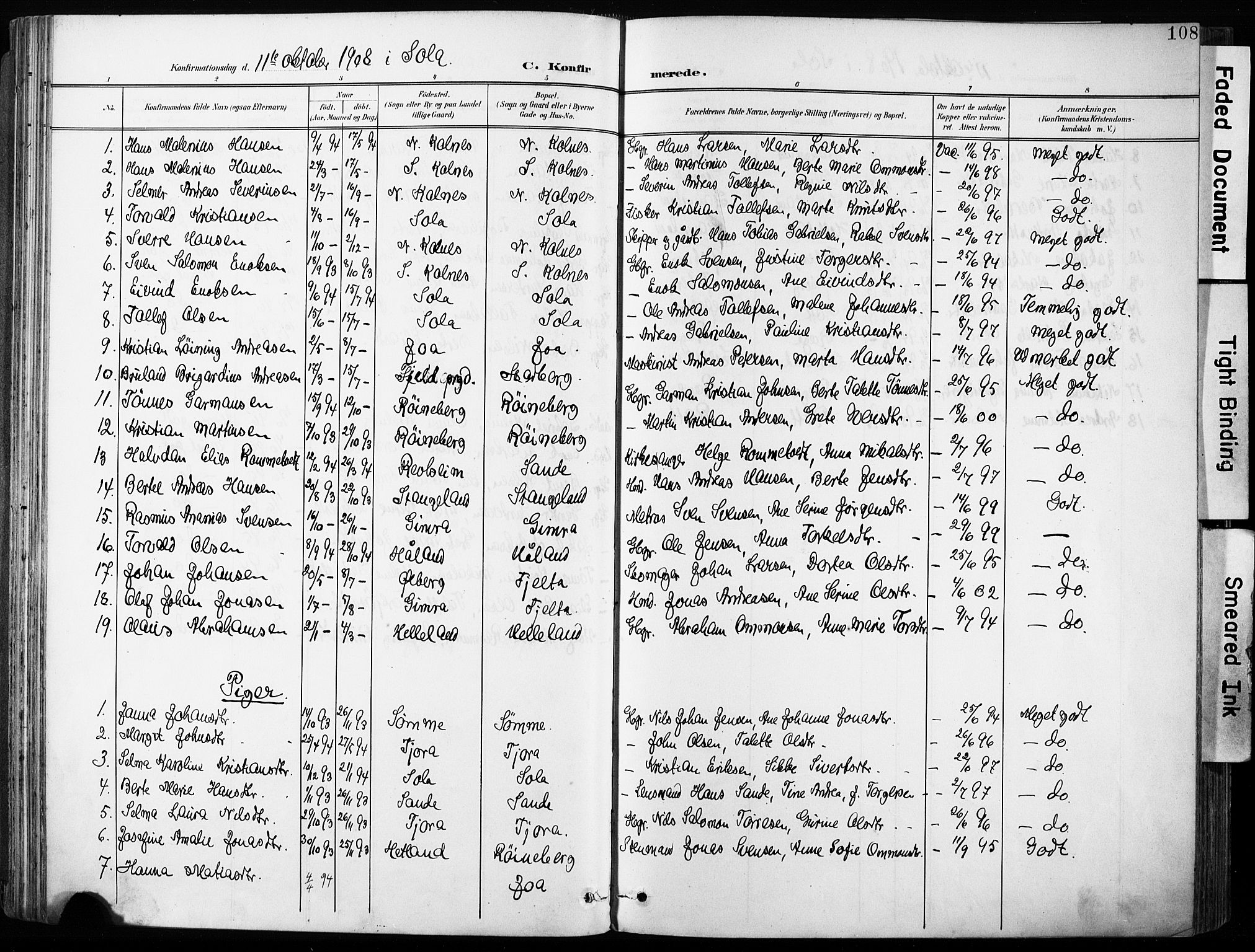 Håland sokneprestkontor, AV/SAST-A-101802/001/30BA/L0013: Parish register (official) no. A 12, 1901-1913, p. 108