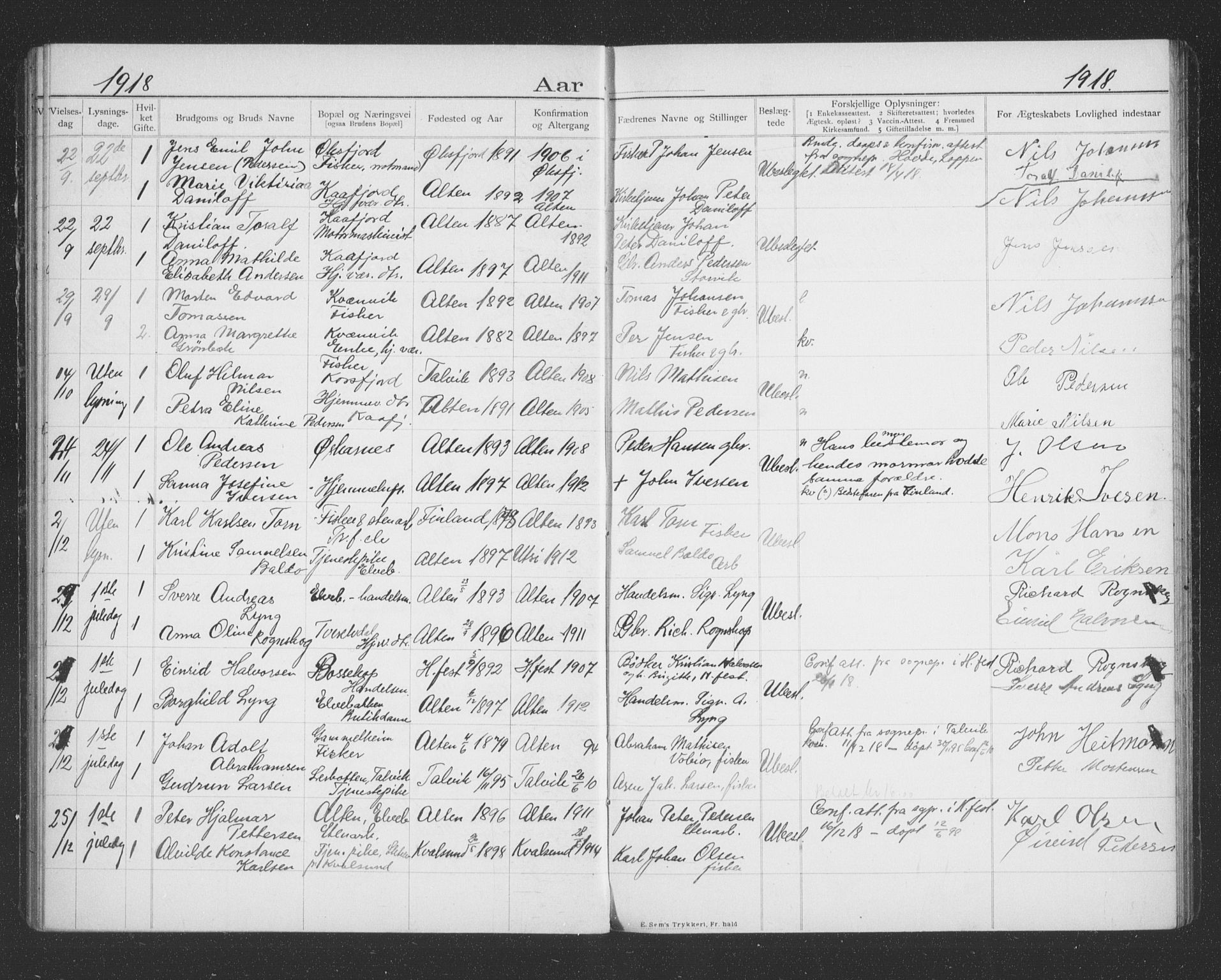 Alta sokneprestkontor, AV/SATØ-S-1338/I/Ib/L0045: Banns register no. 45, 1903-1921