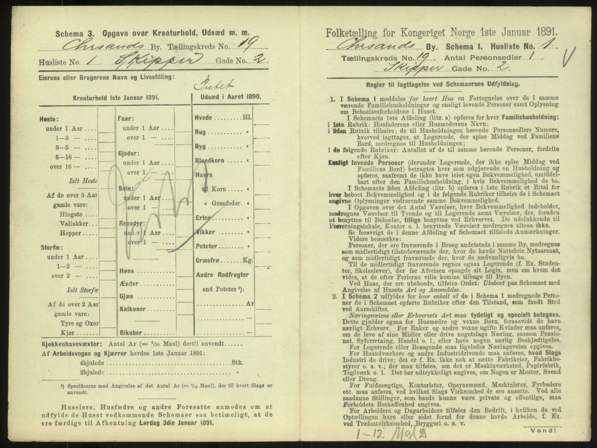 RA, 1891 census for 1001 Kristiansand, 1891, p. 1090