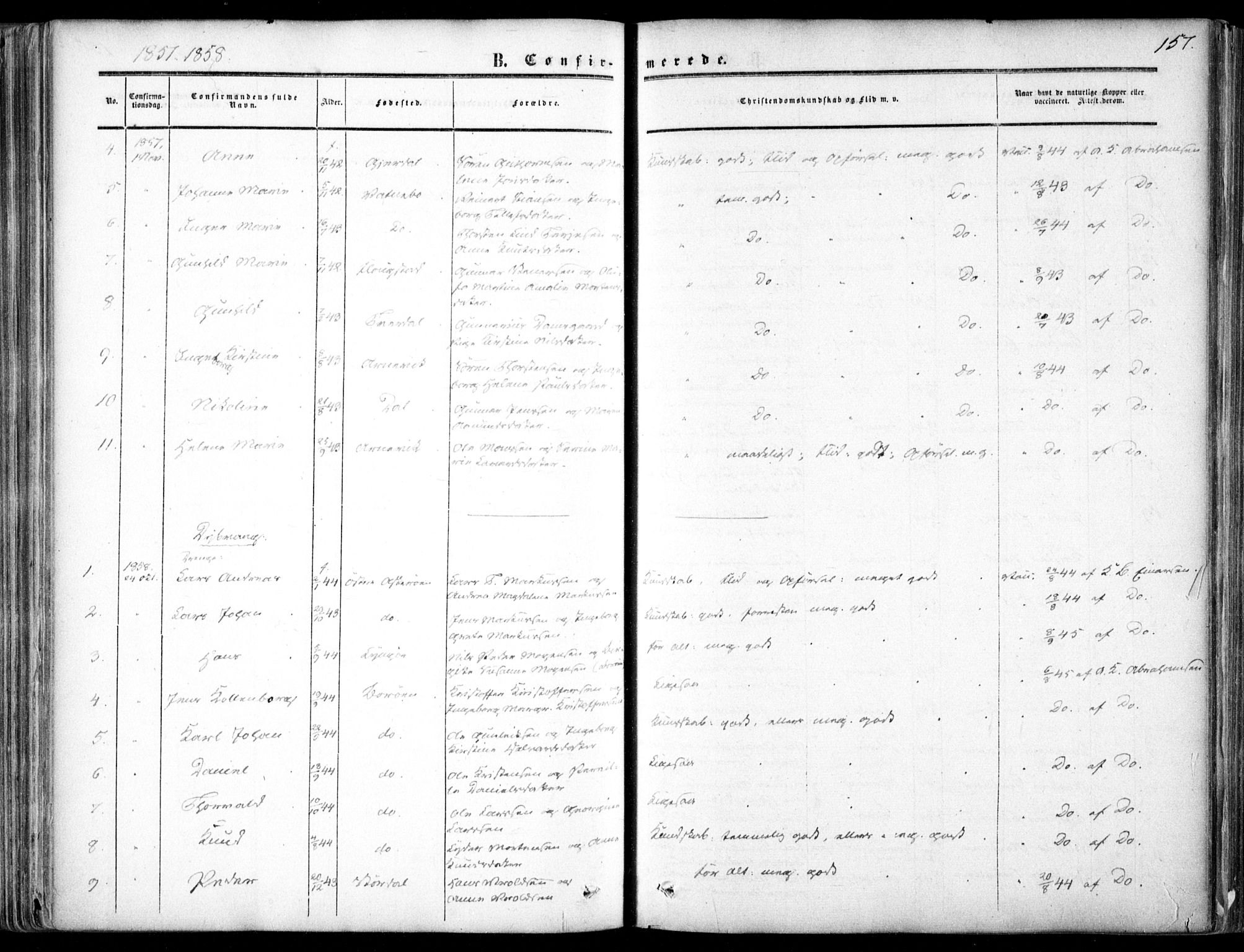 Dypvåg sokneprestkontor, AV/SAK-1111-0007/F/Fa/Faa/L0006: Parish register (official) no. A 6, 1855-1872, p. 157