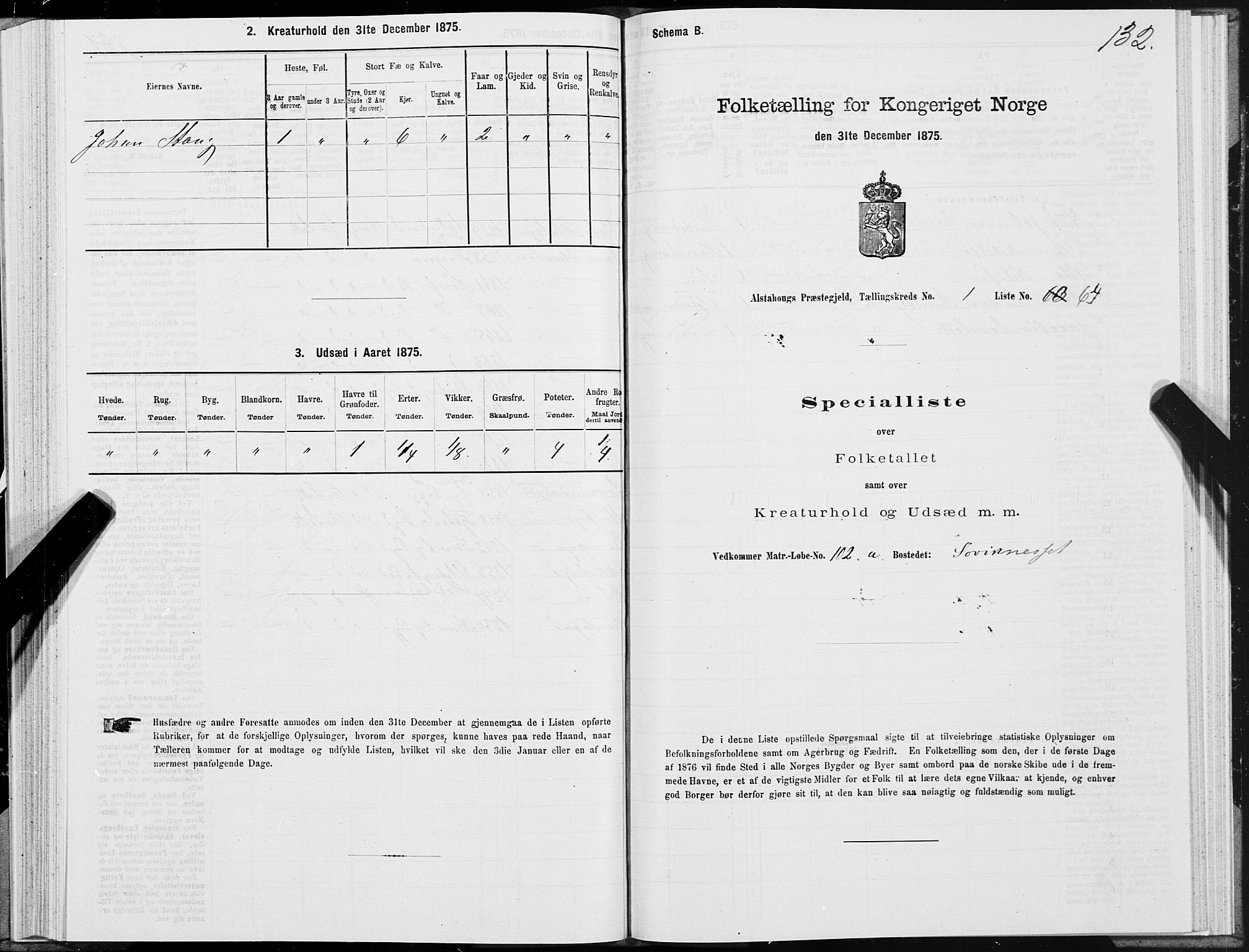 SAT, 1875 census for 1820P Alstahaug, 1875, p. 1132