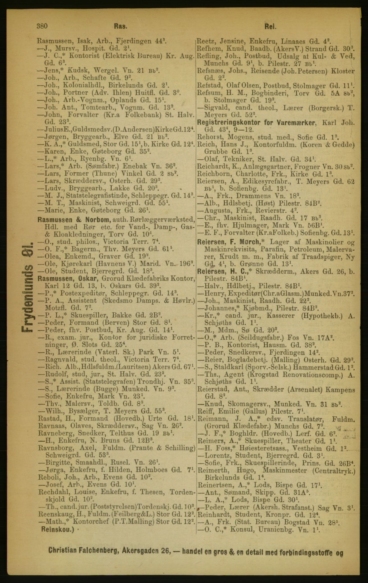 Kristiania/Oslo adressebok, PUBL/-, 1889, p. 380