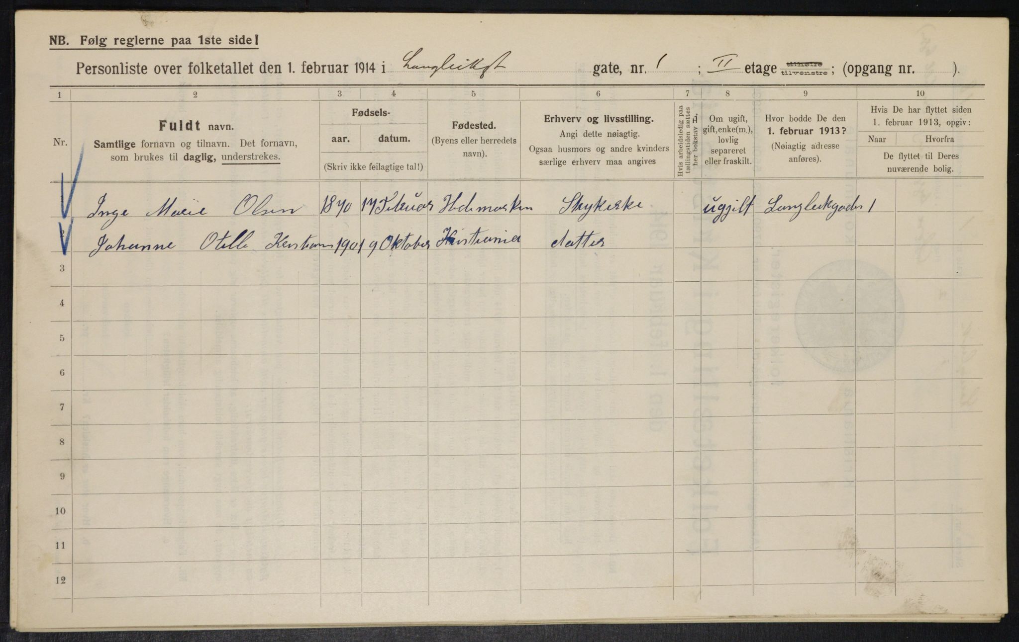 OBA, Municipal Census 1914 for Kristiania, 1914, p. 56841