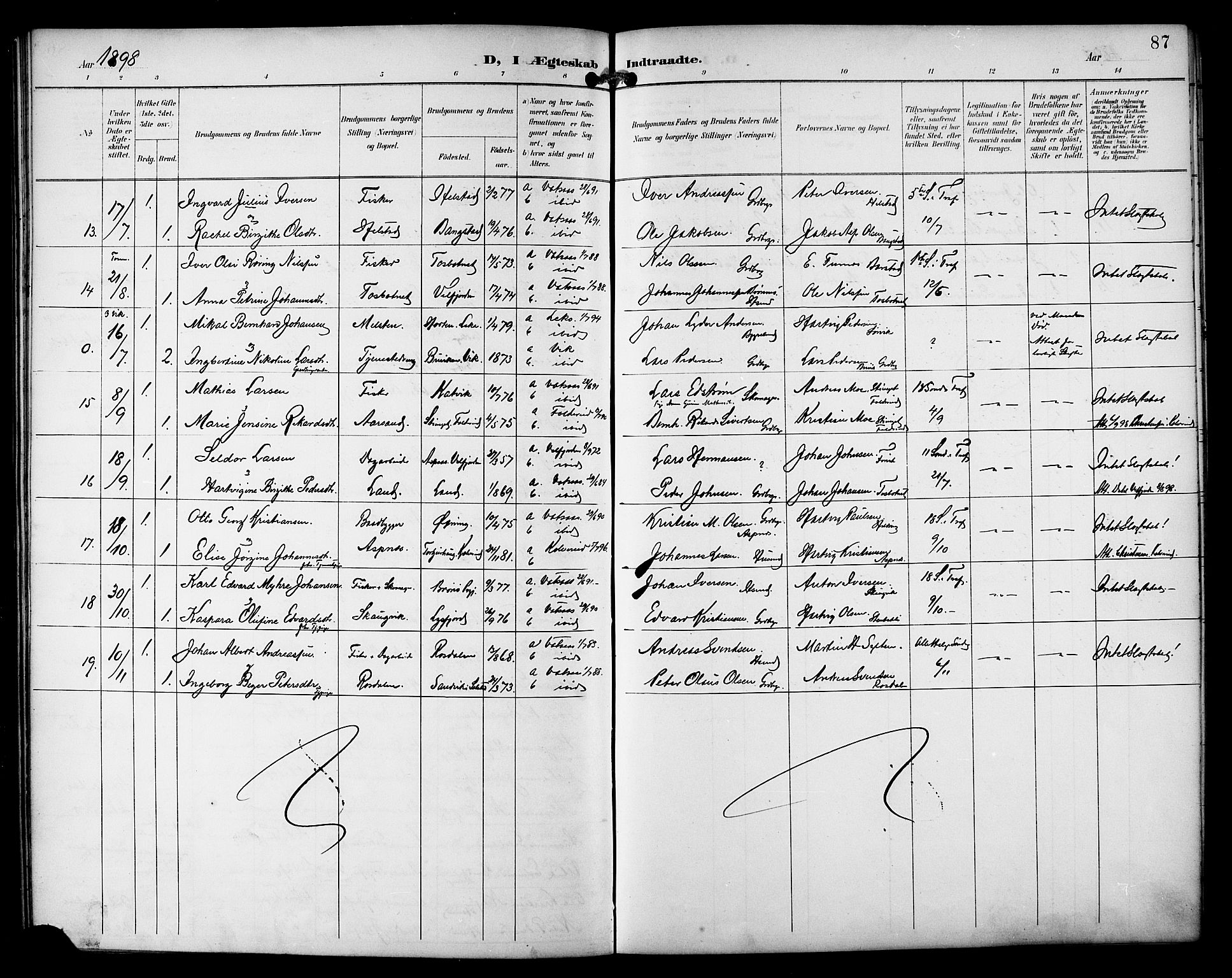 Ministerialprotokoller, klokkerbøker og fødselsregistre - Nordland, AV/SAT-A-1459/810/L0152: Parish register (official) no. 810A11, 1895-1899, p. 87