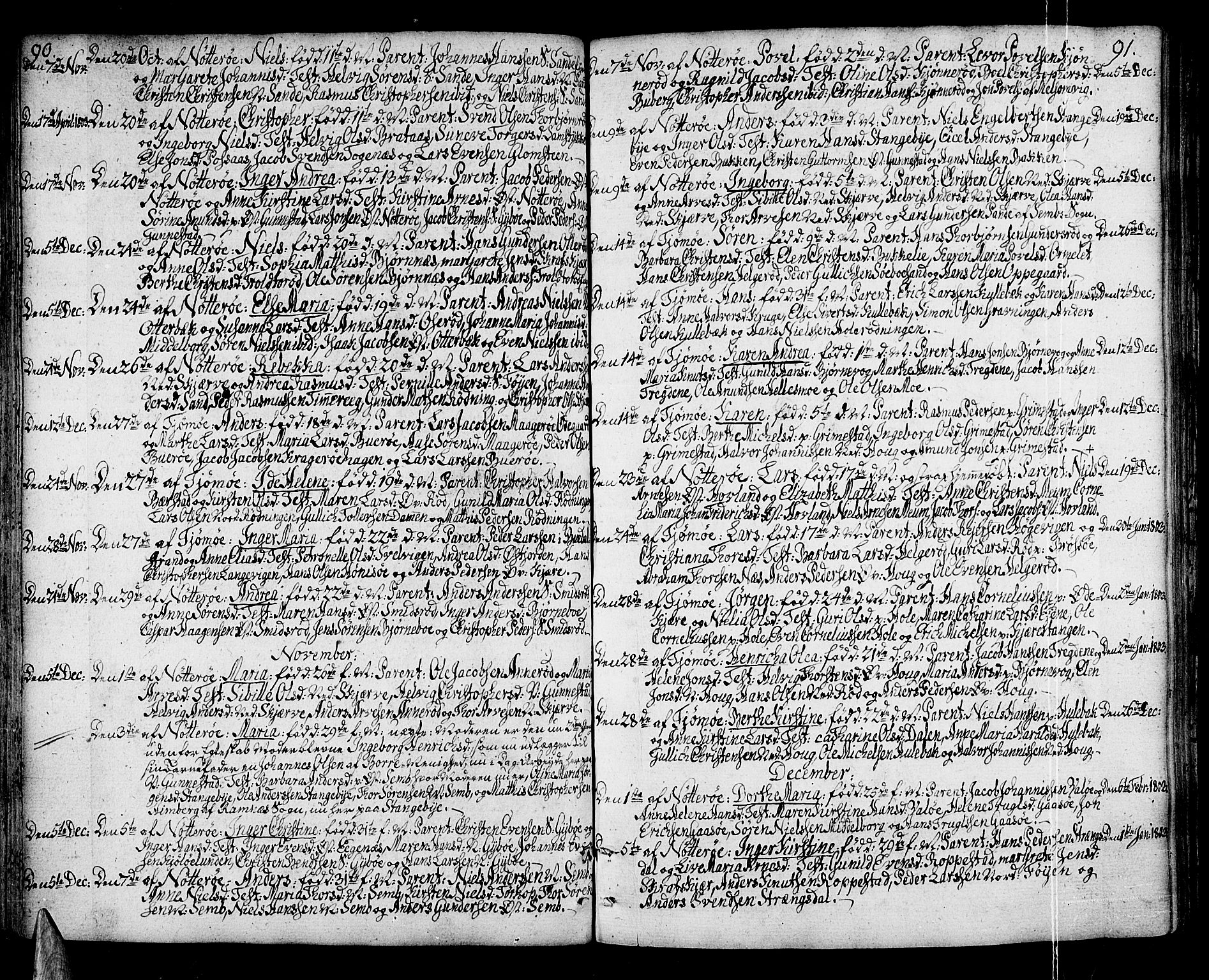 Nøtterøy kirkebøker, AV/SAKO-A-354/F/Fa/L0003: Parish register (official) no. I 3, 1791-1814, p. 90-91