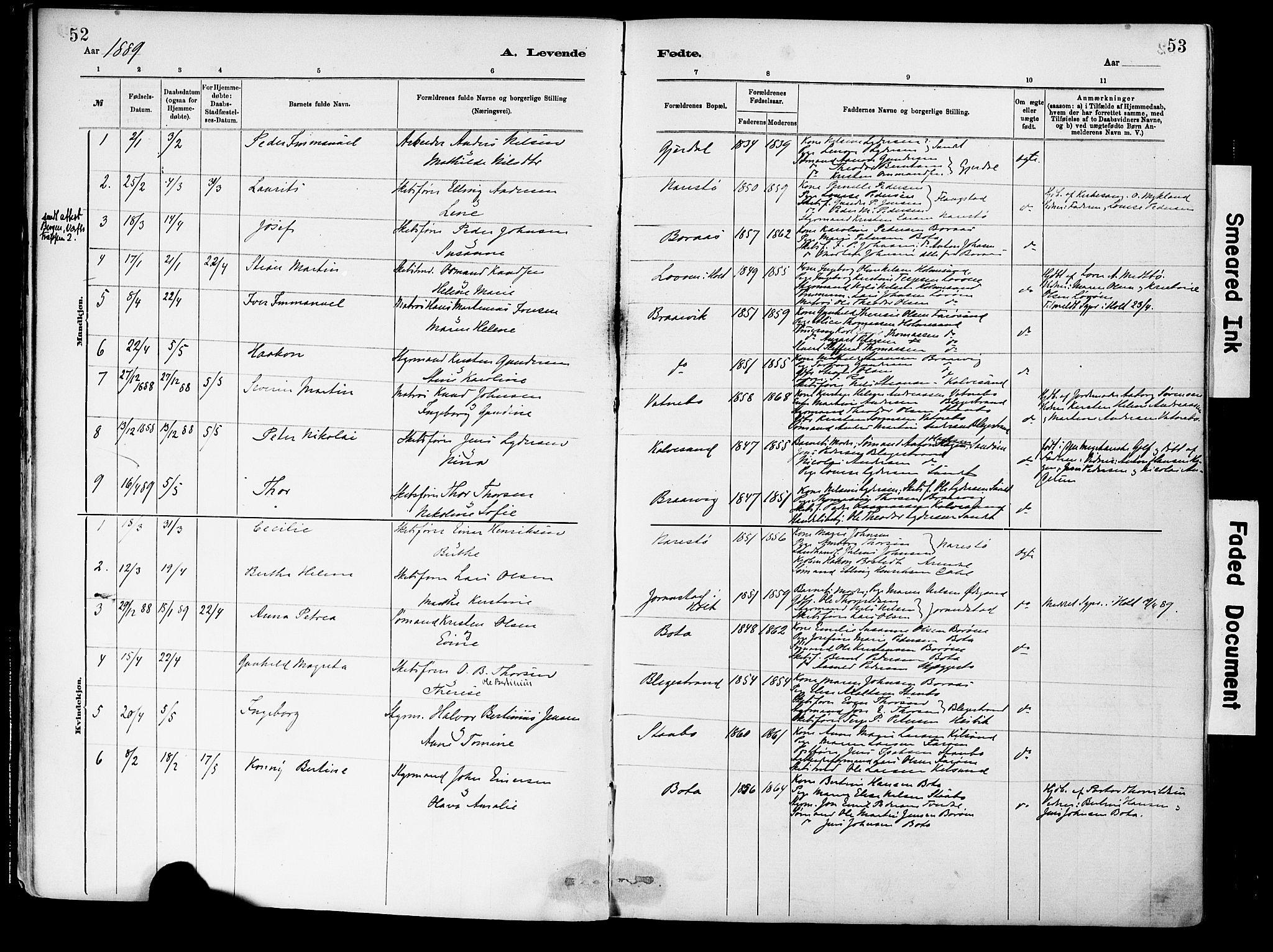 Dypvåg sokneprestkontor, SAK/1111-0007/F/Fa/Fab/L0001: Parish register (official) no. A 1, 1885-1912, p. 52-53