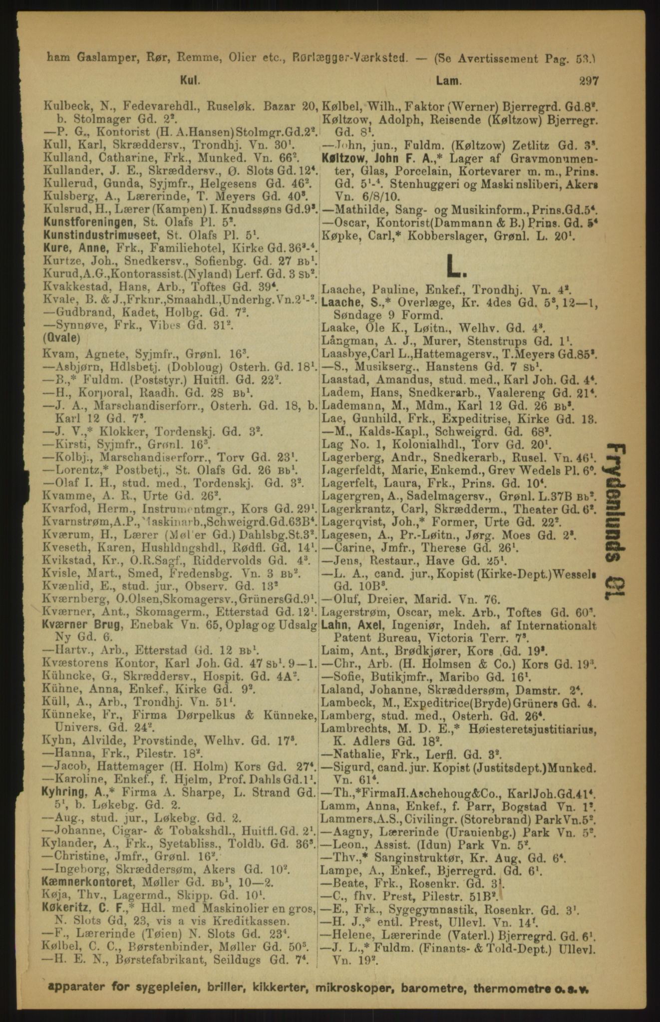 Kristiania/Oslo adressebok, PUBL/-, 1891, p. 297