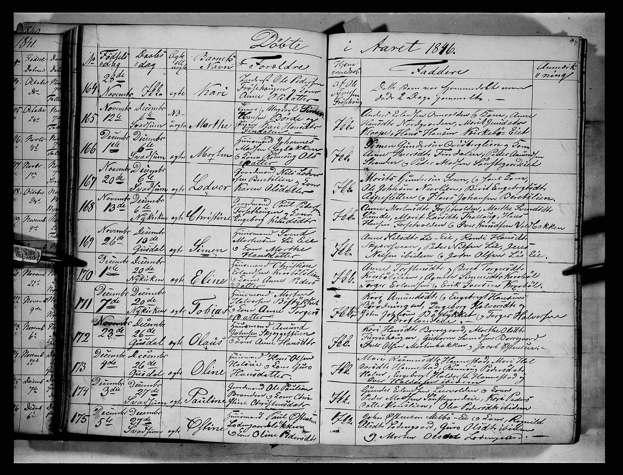 Gausdal prestekontor, SAH/PREST-090/H/Ha/Haa/L0007: Parish register (official) no. 7, 1840-1850, p. 94