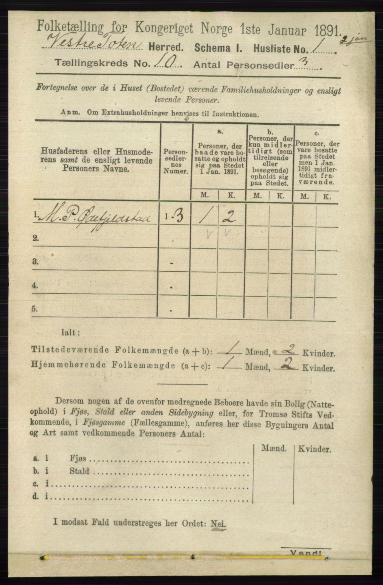 RA, 1891 census for 0529 Vestre Toten, 1891, p. 6108