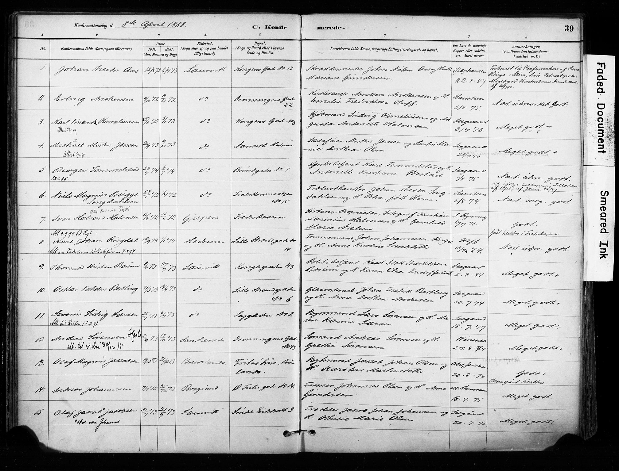 Larvik kirkebøker, SAKO/A-352/F/Fa/L0008: Parish register (official) no. I 8, 1884-1902, p. 39