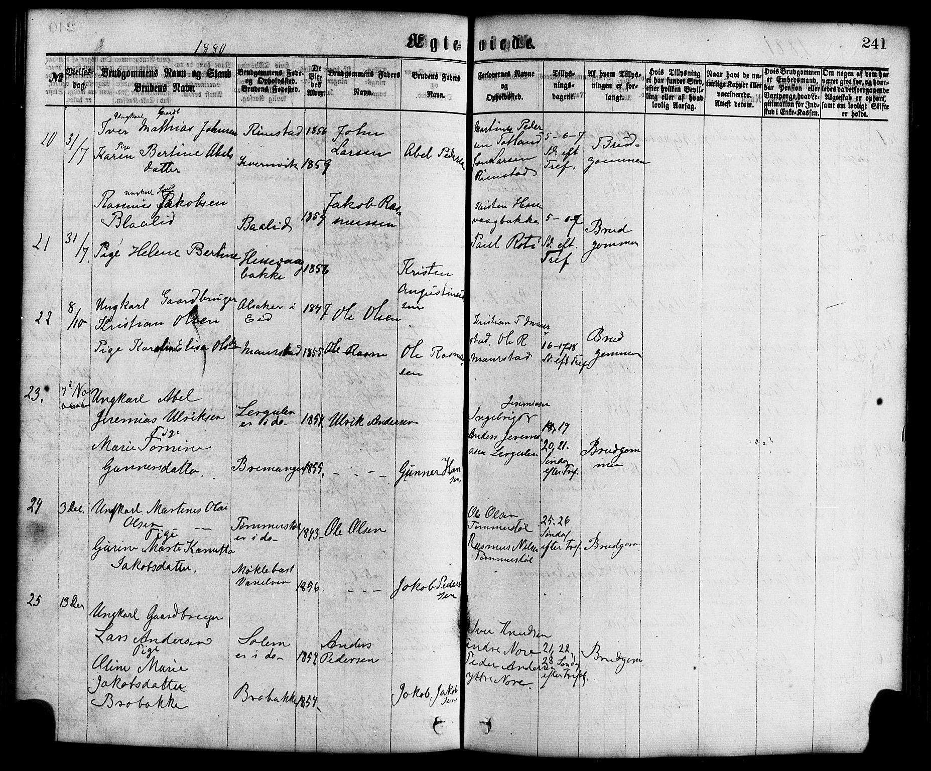 Davik sokneprestembete, AV/SAB-A-79701/H/Haa/Haaa/L0006: Parish register (official) no. A 6, 1867-1881, p. 241