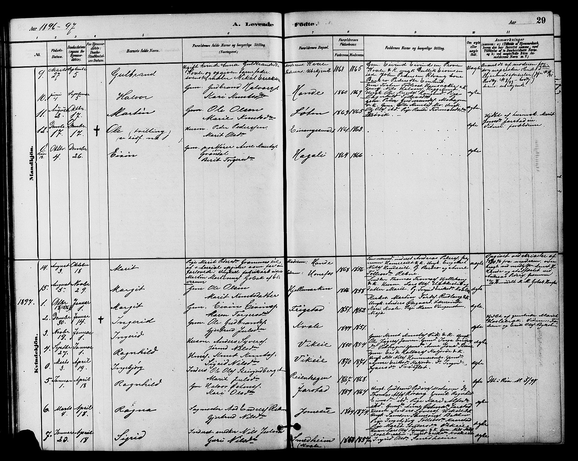 Vestre Slidre prestekontor, SAH/PREST-136/H/Ha/Hab/L0004: Parish register (copy) no. 4, 1881-1912, p. 29