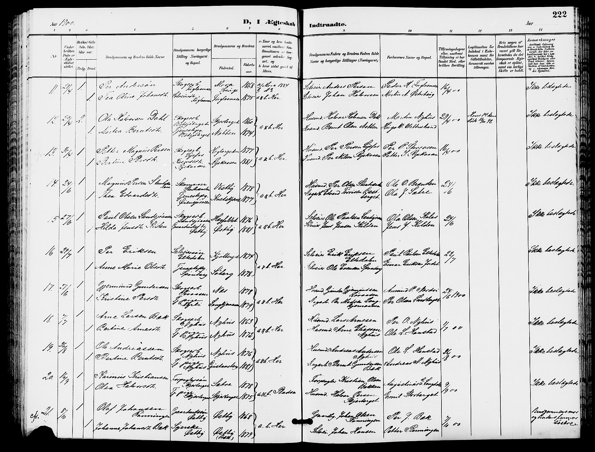 Trysil prestekontor, AV/SAH-PREST-046/H/Ha/Hab/L0006: Parish register (copy) no. 6, 1896-1912, p. 222