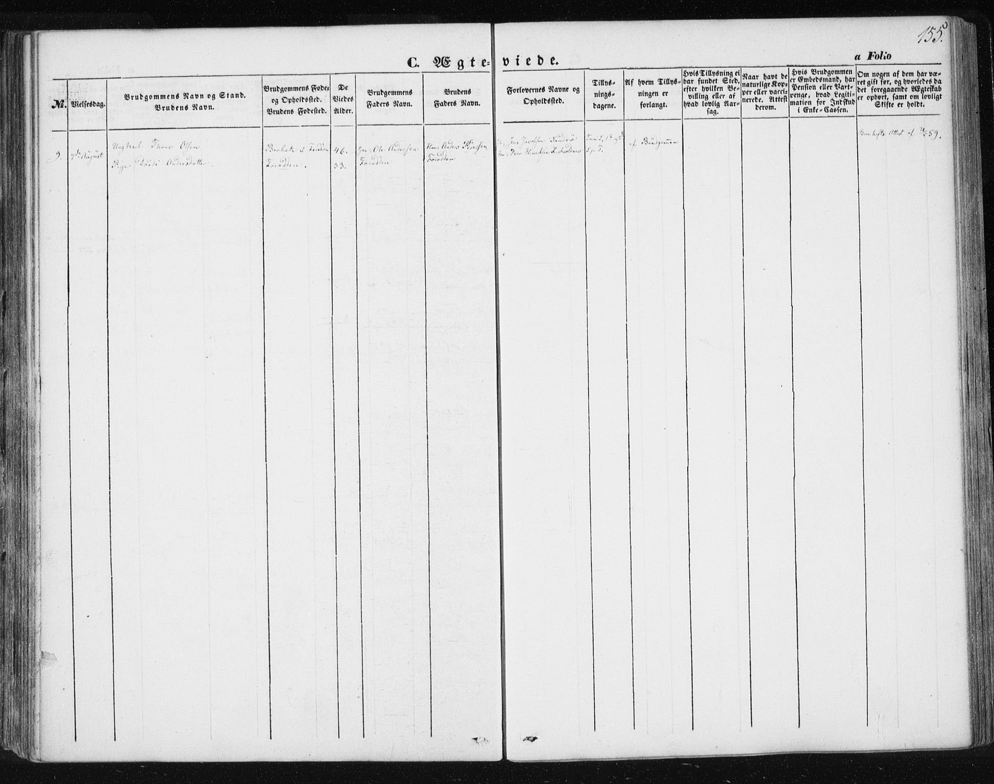 Ministerialprotokoller, klokkerbøker og fødselsregistre - Sør-Trøndelag, SAT/A-1456/685/L0964: Parish register (official) no. 685A06 /2, 1846-1859, p. 155
