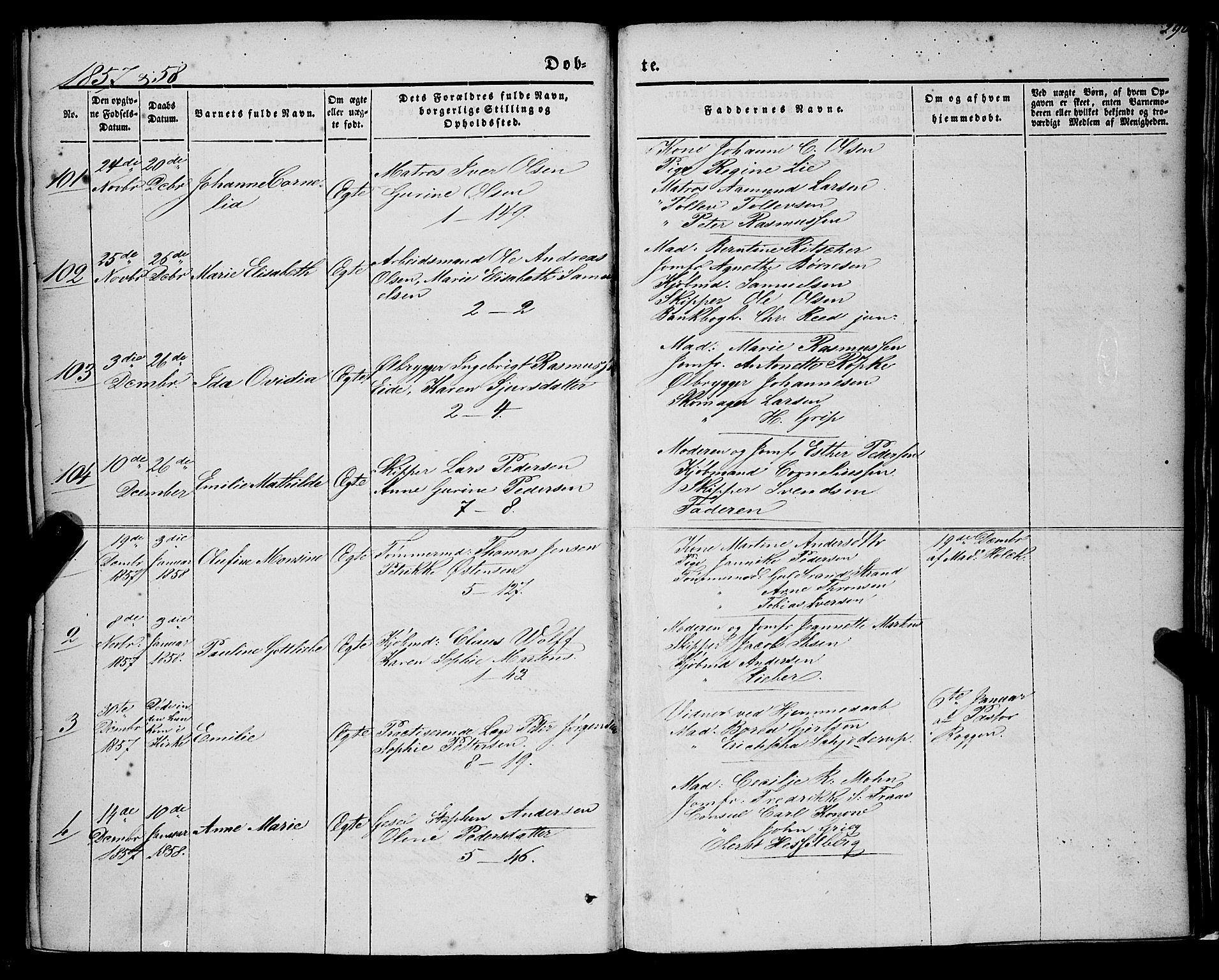 Nykirken Sokneprestembete, SAB/A-77101/H/Haa/L0014: Parish register (official) no. B 1, 1844-1858, p. 290