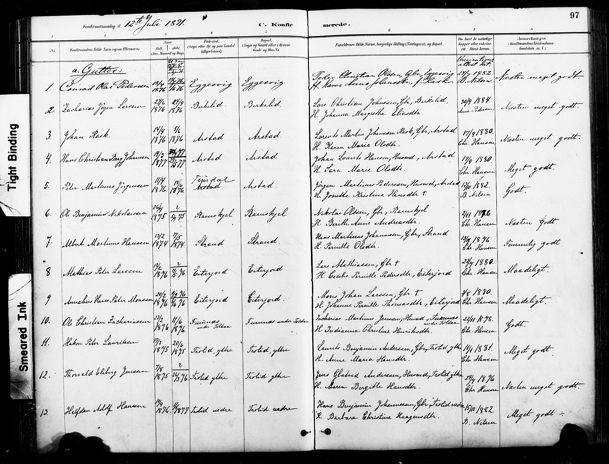 Ministerialprotokoller, klokkerbøker og fødselsregistre - Nordland, AV/SAT-A-1459/846/L0646: Parish register (official) no. 846A04, 1887-1901, p. 97