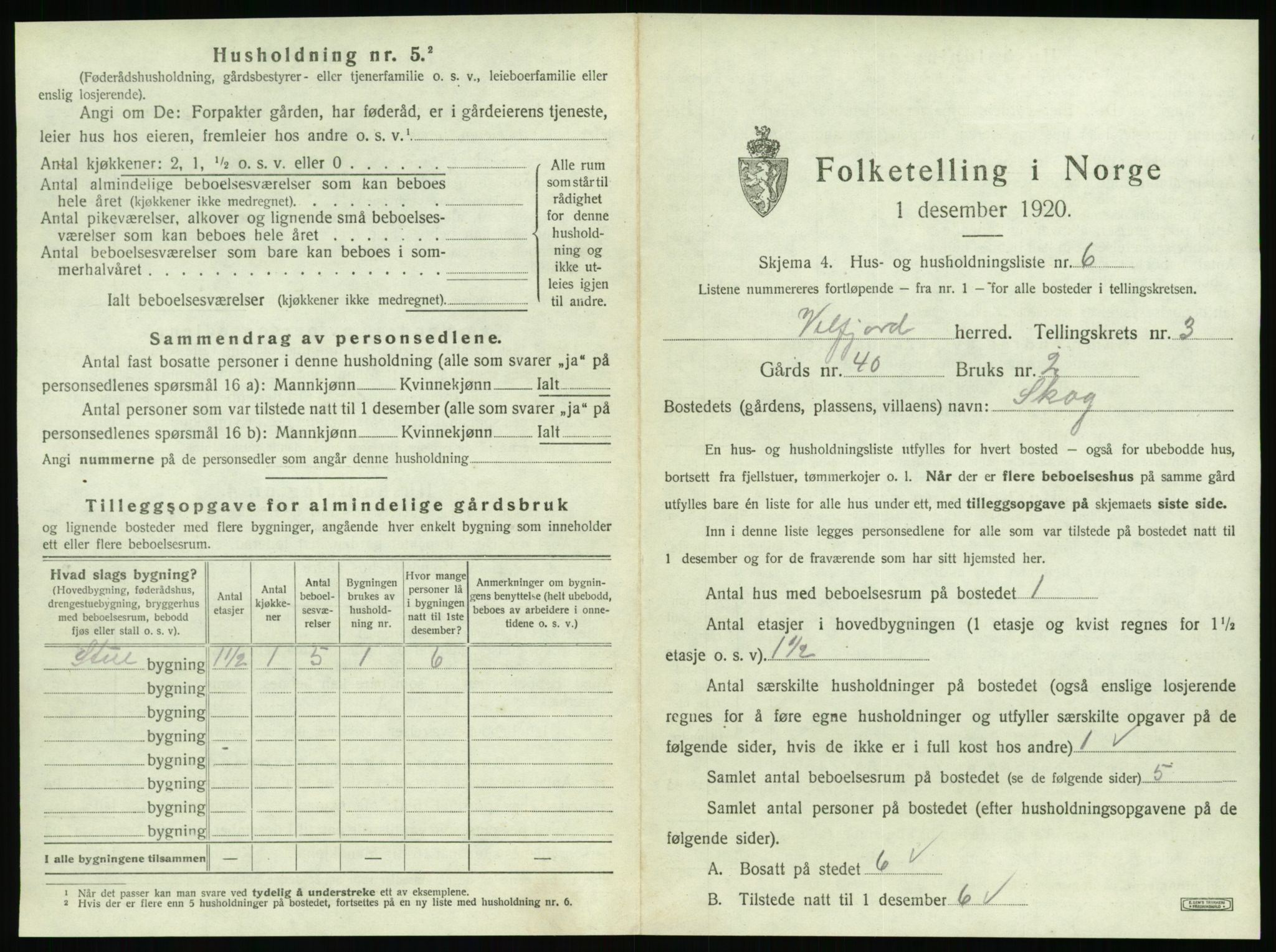 SAT, 1920 census for Velfjord, 1920, p. 333