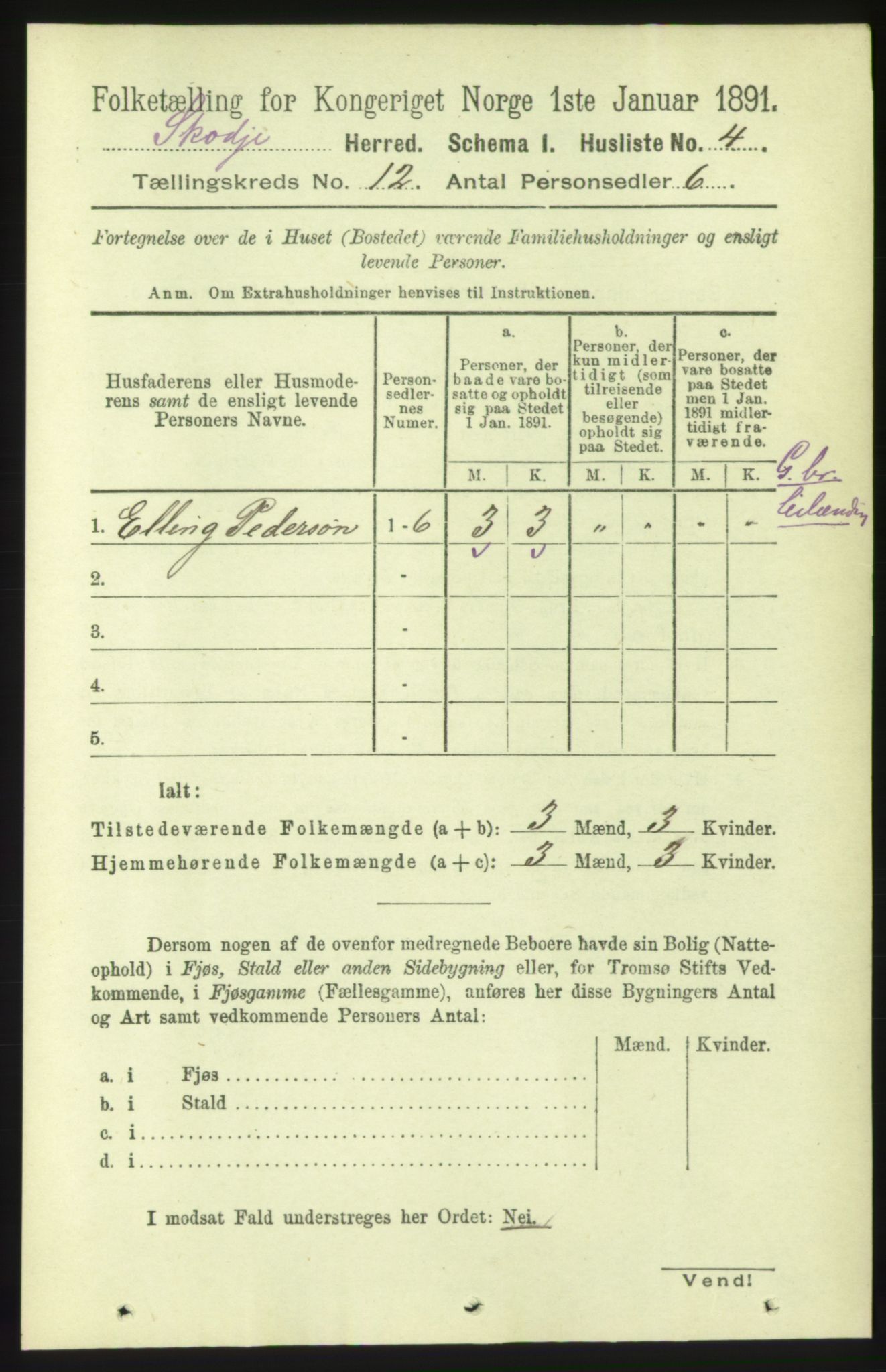 RA, 1891 census for 1529 Skodje, 1891, p. 2390