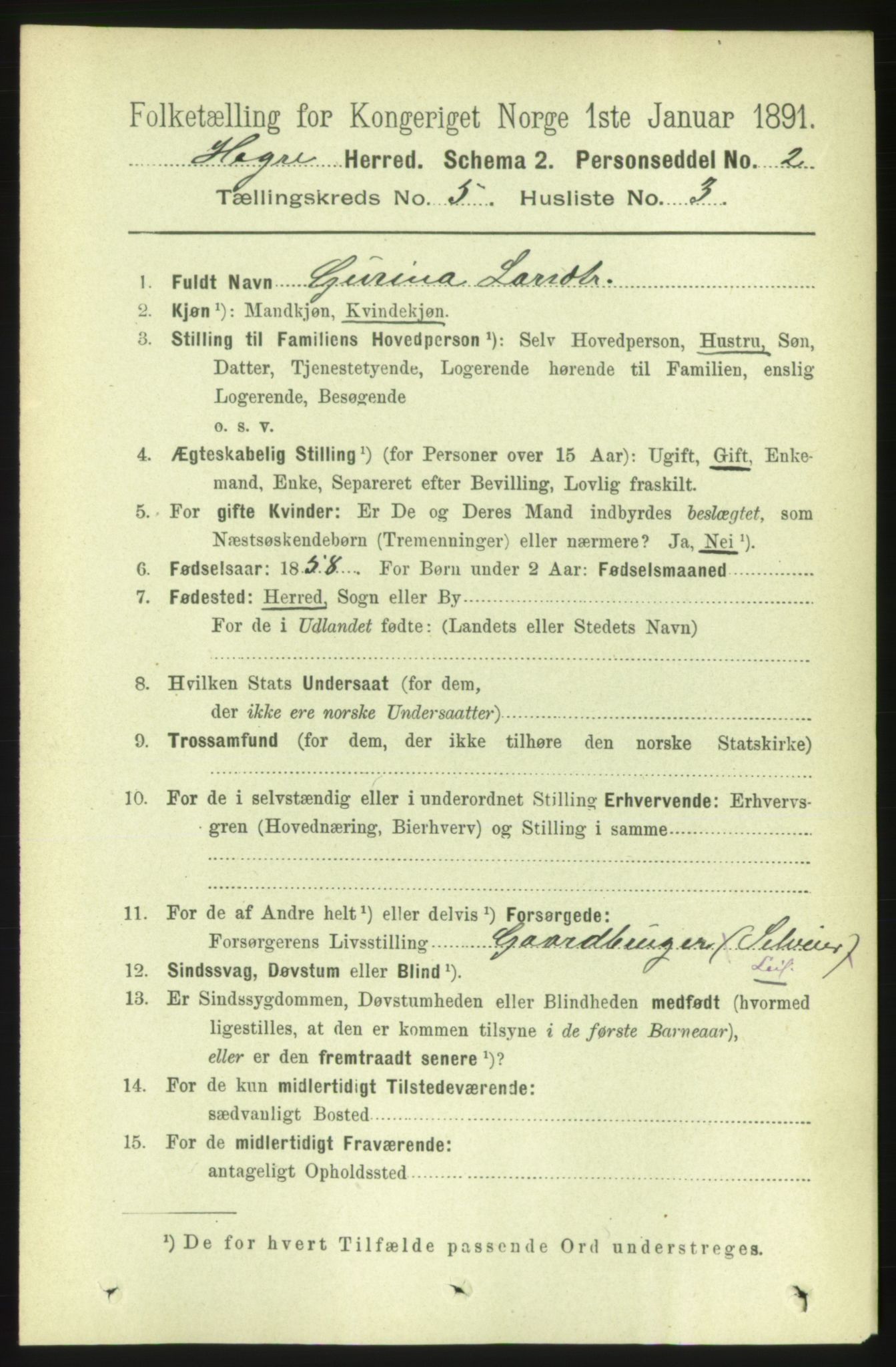 RA, 1891 census for 1712 Hegra, 1891, p. 2022
