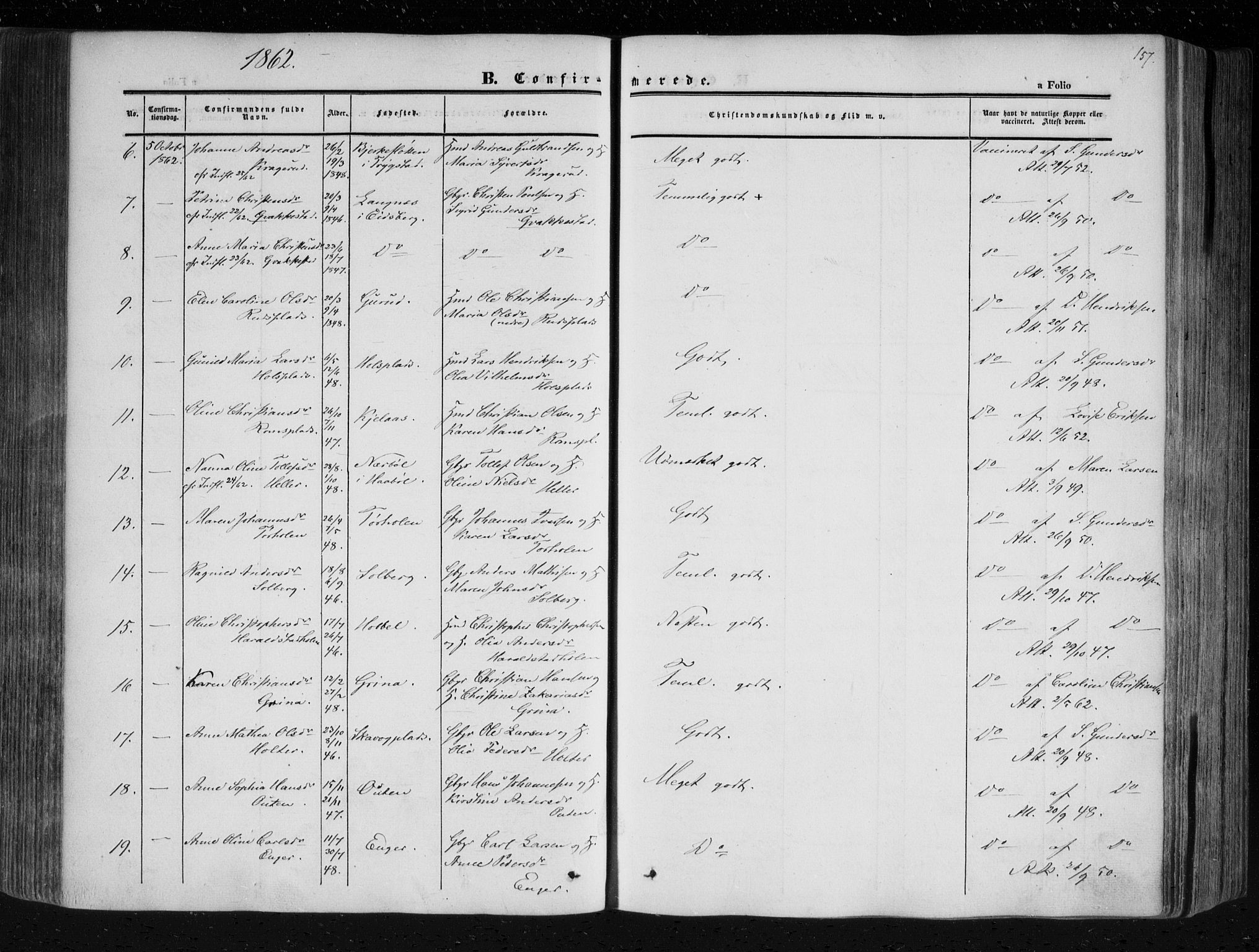 Askim prestekontor Kirkebøker, SAO/A-10900/F/Fa/L0005: Parish register (official) no. 5, 1847-1879, p. 157