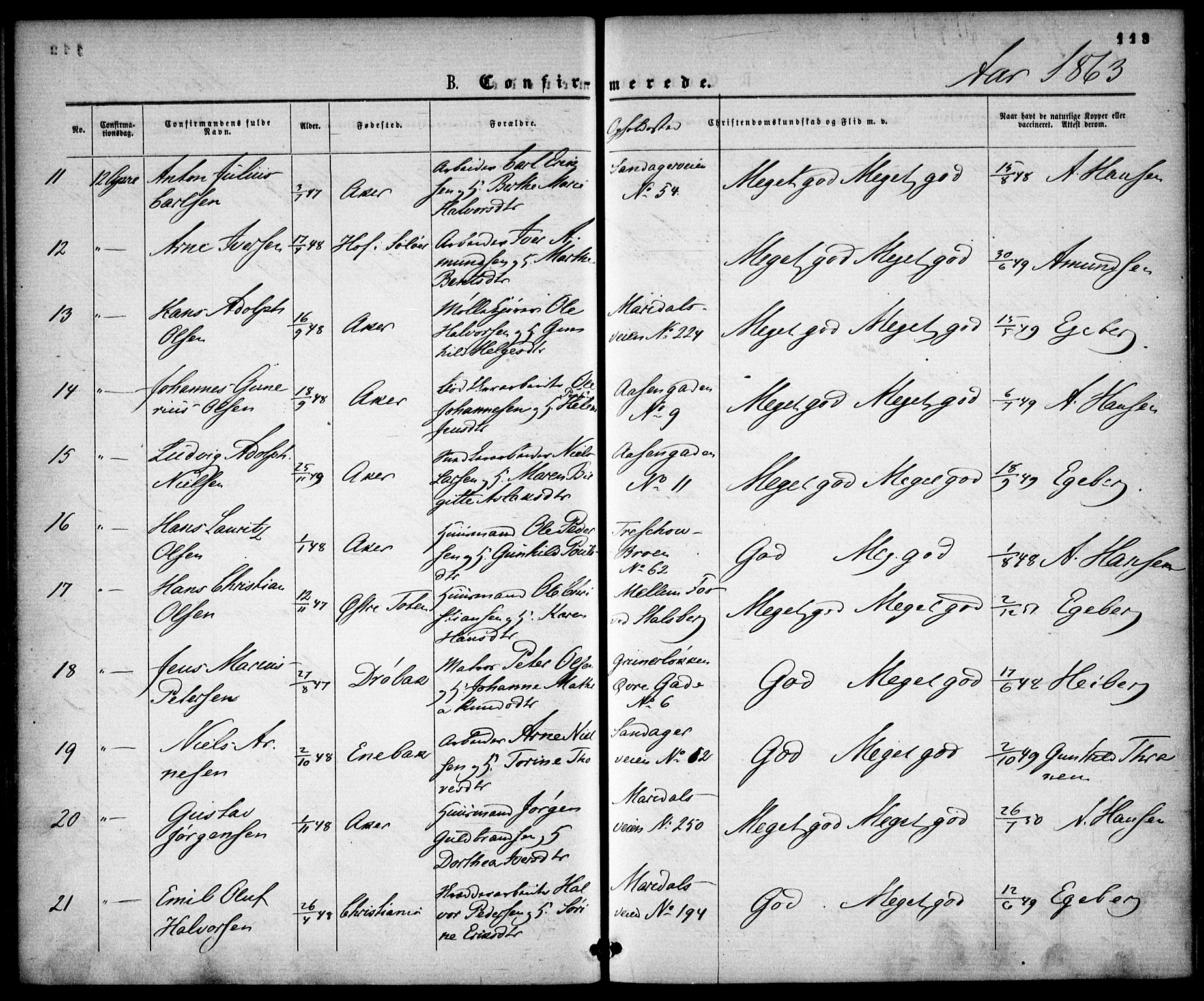 Gamle Aker prestekontor Kirkebøker, AV/SAO-A-10617a/F/L0001: Parish register (official) no. 1, 1861-1865, p. 113