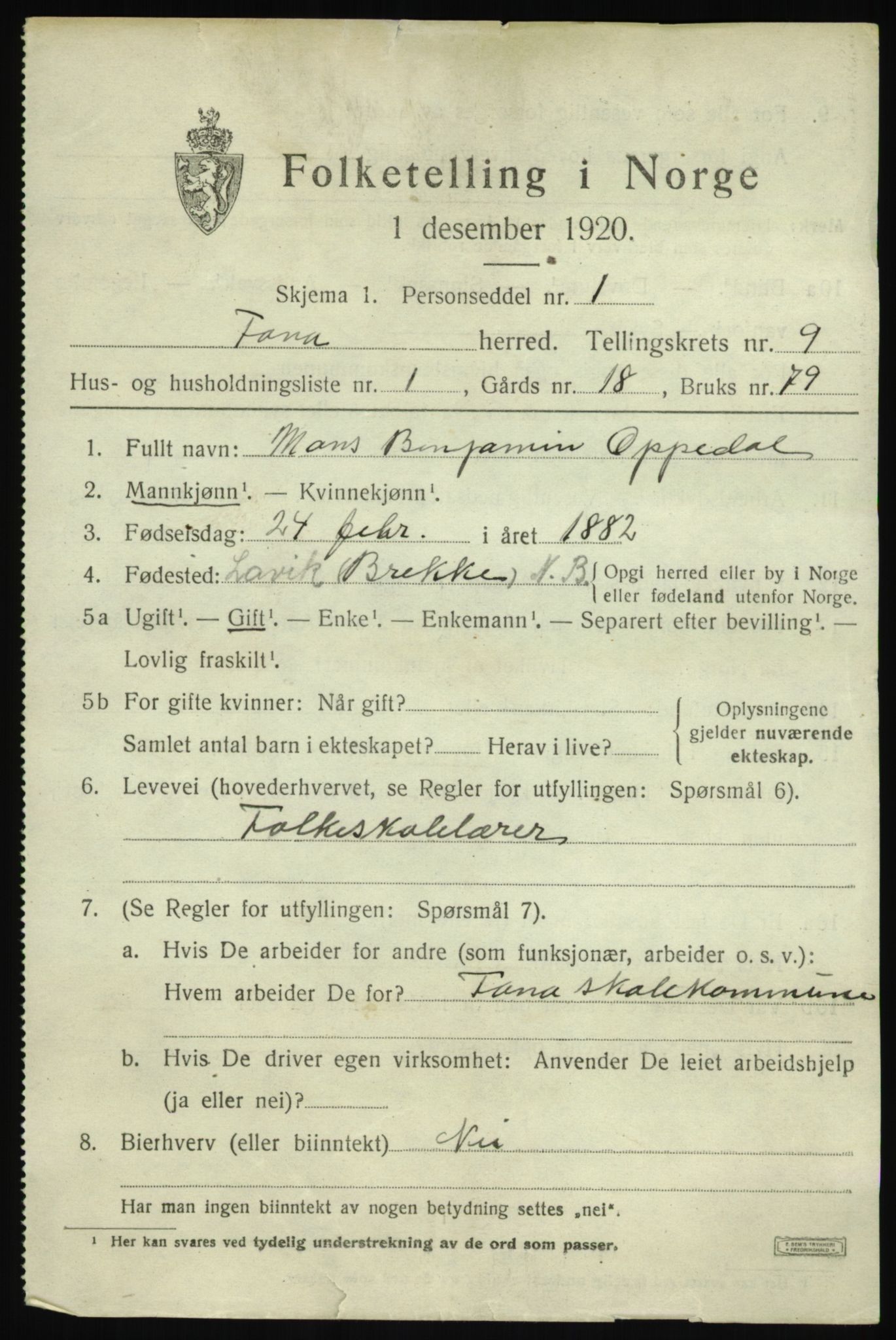 SAB, 1920 census for Fana, 1920, p. 15241