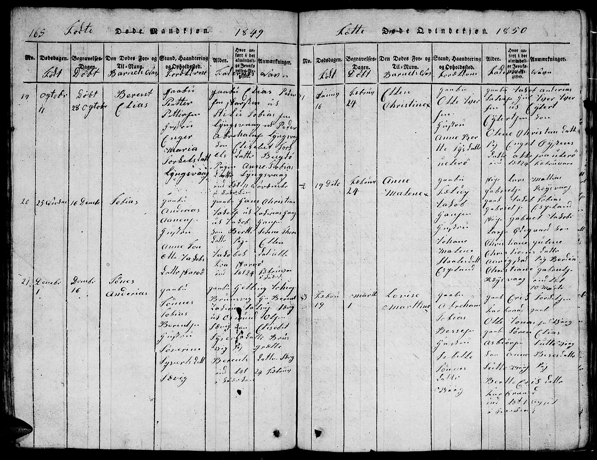 Herad sokneprestkontor, AV/SAK-1111-0018/F/Fb/Fbb/L0001: Parish register (copy) no. B 1, 1815-1852, p. 165