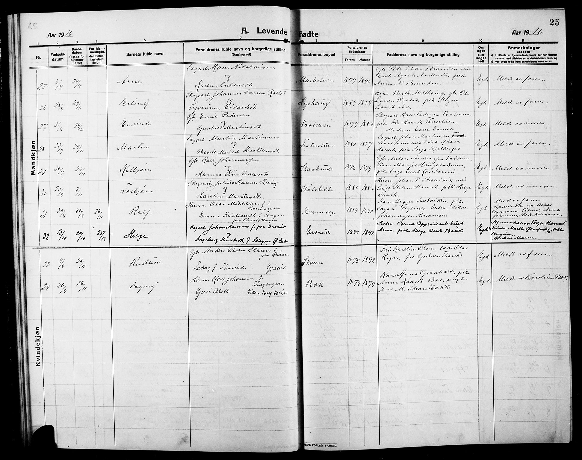 Søndre Land prestekontor, AV/SAH-PREST-122/L/L0006: Parish register (copy) no. 6, 1912-1925, p. 25