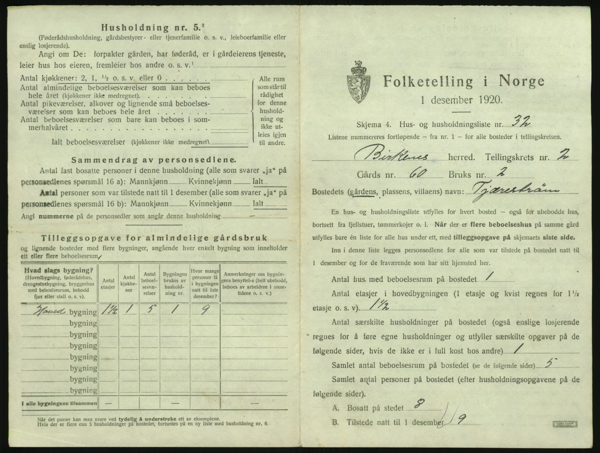 SAK, 1920 census for Birkenes, 1920, p. 151