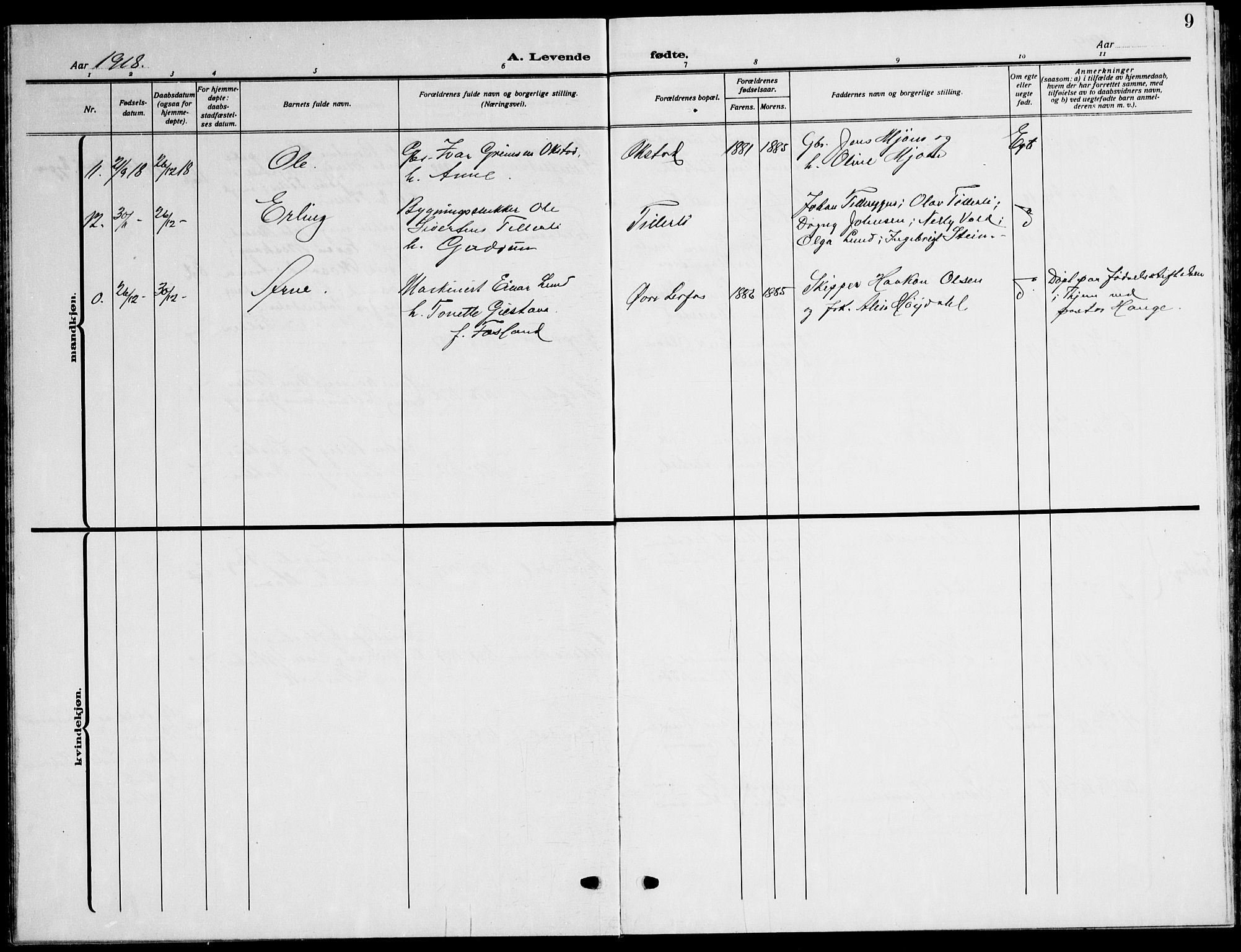 Ministerialprotokoller, klokkerbøker og fødselsregistre - Sør-Trøndelag, AV/SAT-A-1456/621/L0462: Parish register (copy) no. 621C05, 1915-1945, p. 9