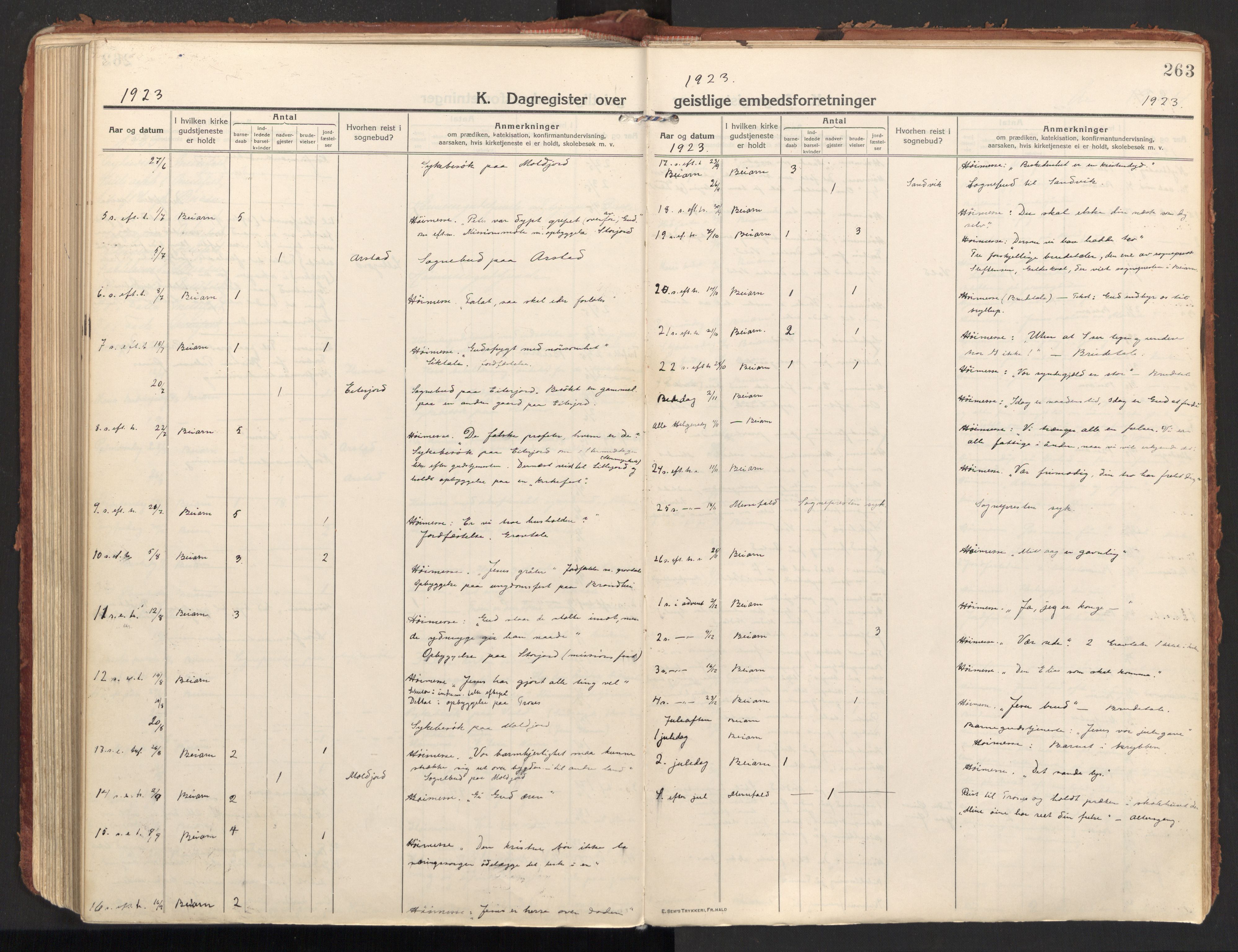 Ministerialprotokoller, klokkerbøker og fødselsregistre - Nordland, AV/SAT-A-1459/846/L0650: Parish register (official) no. 846A08, 1916-1935, p. 263