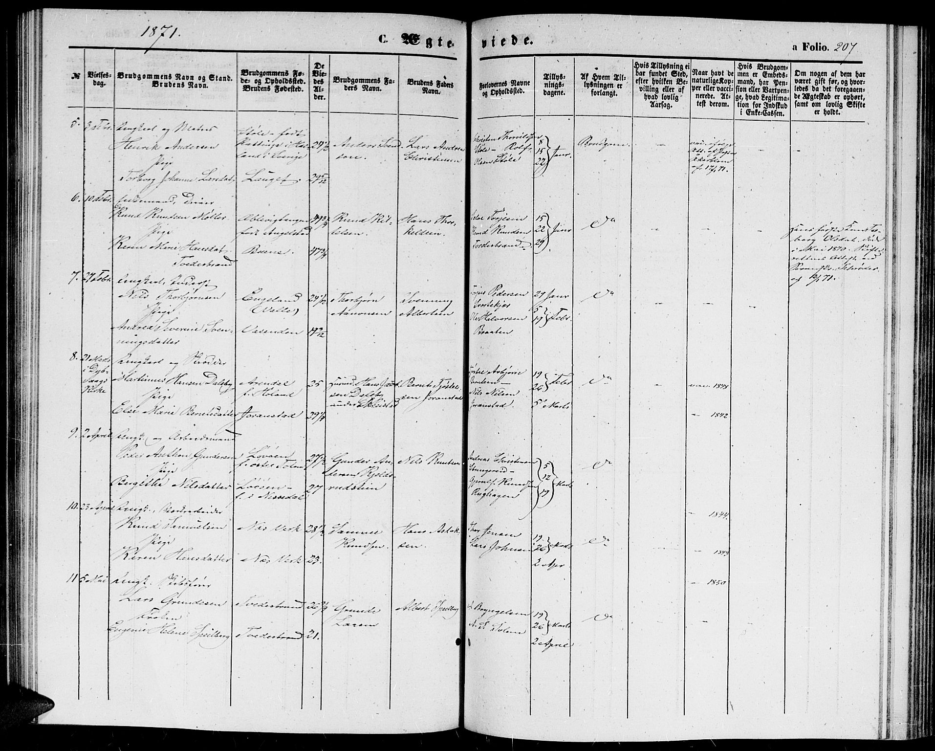 Holt sokneprestkontor, AV/SAK-1111-0021/F/Fb/L0008: Parish register (copy) no. B 8, 1858-1871, p. 207