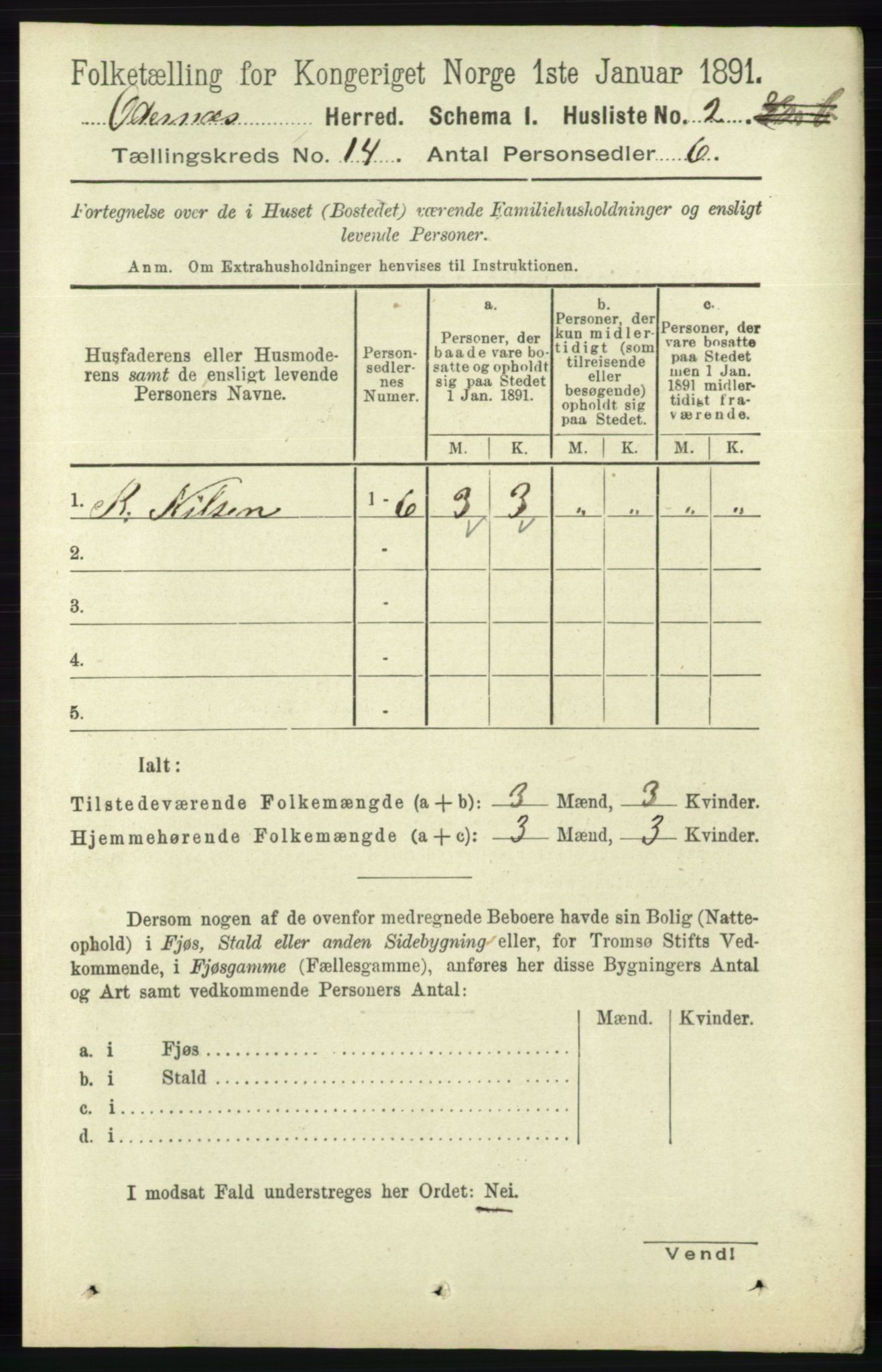 RA, 1891 census for 1012 Oddernes, 1891, p. 4840