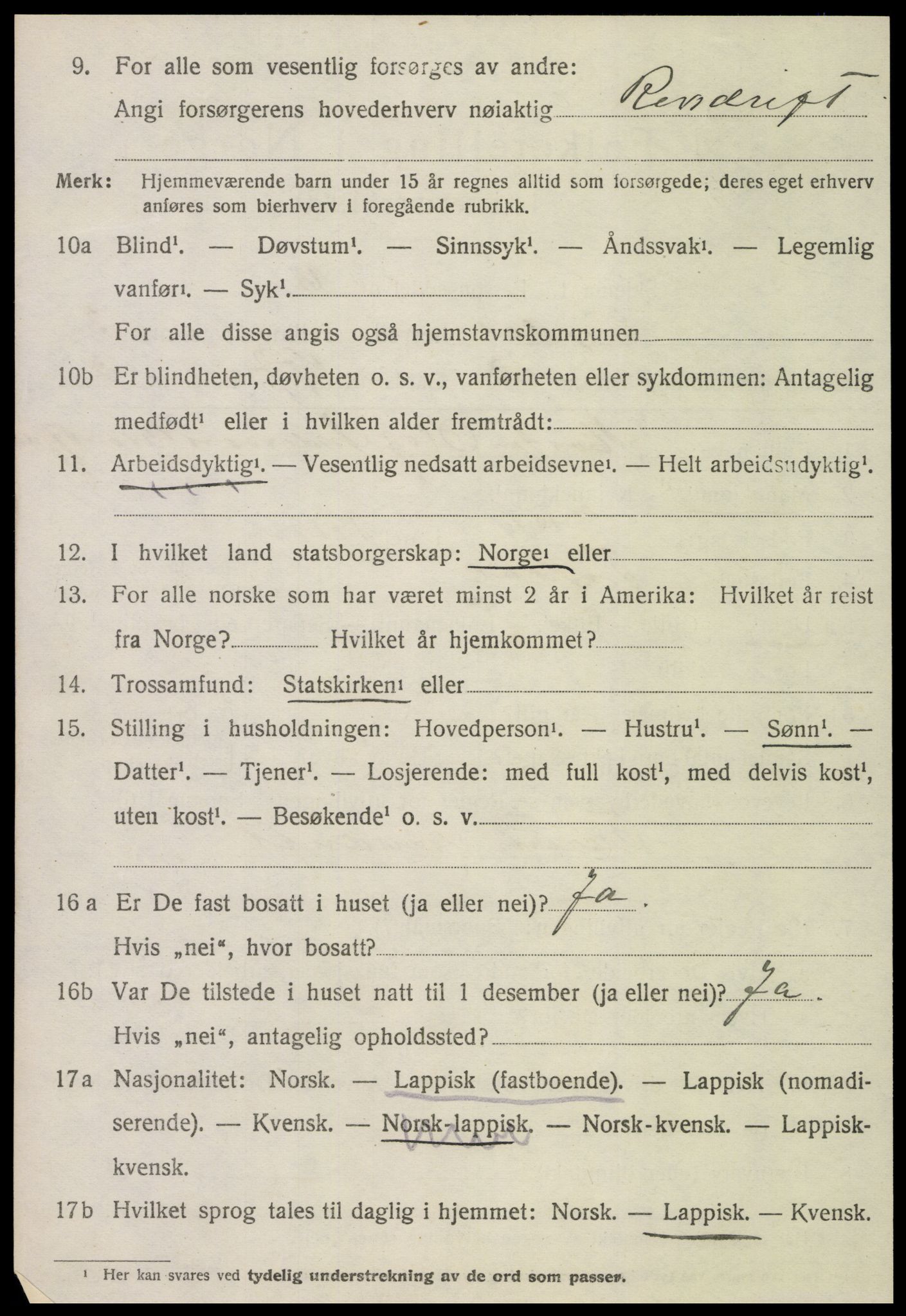 SAT, 1920 census for Tydal, 1920, p. 1504