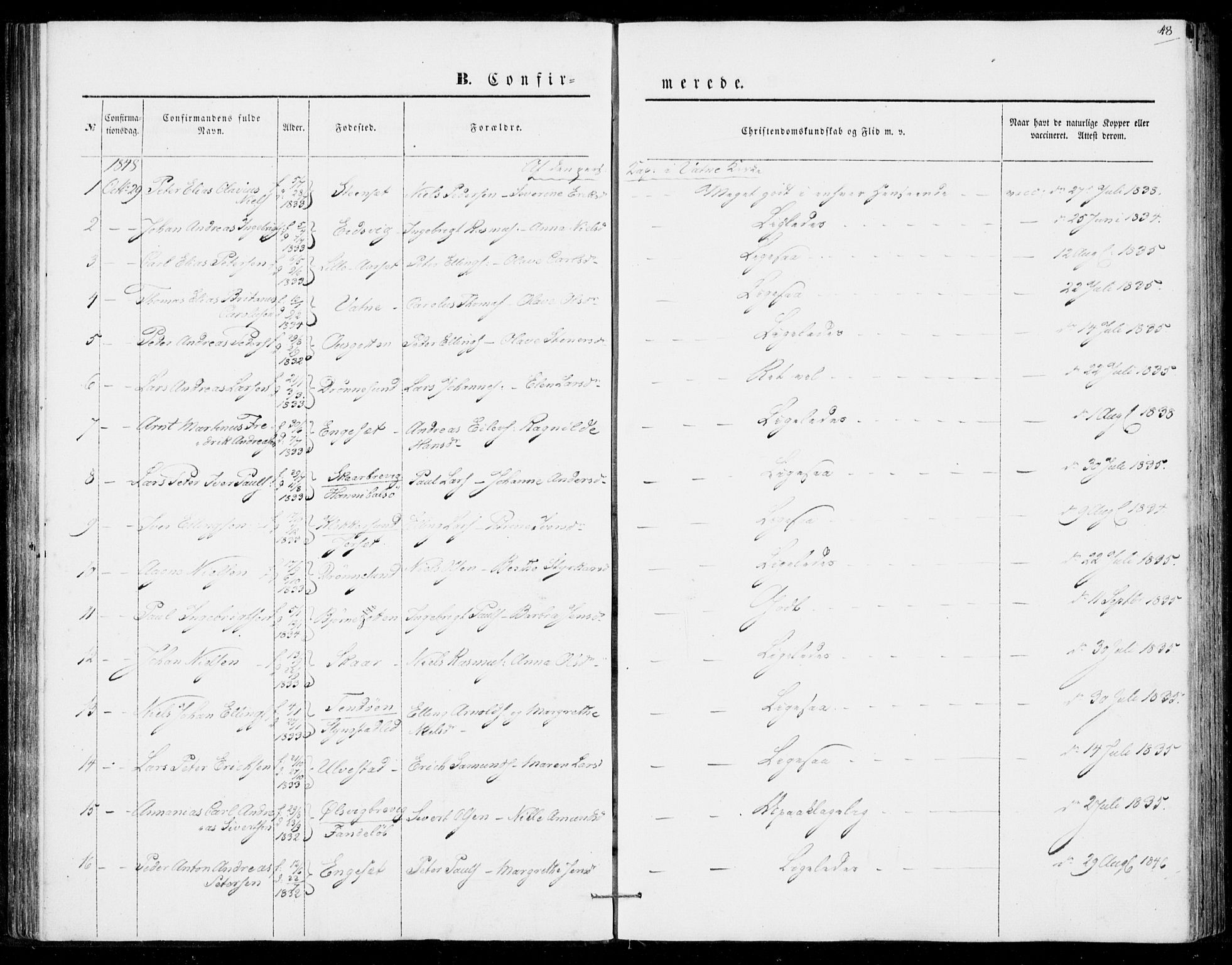 Ministerialprotokoller, klokkerbøker og fødselsregistre - Møre og Romsdal, SAT/A-1454/524/L0353: Parish register (official) no. 524A05, 1848-1856, p. 48
