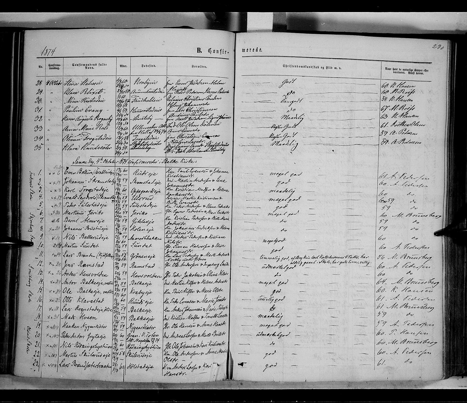 Østre Toten prestekontor, AV/SAH-PREST-104/H/Ha/Haa/L0005: Parish register (official) no. 5, 1866-1877, p. 230