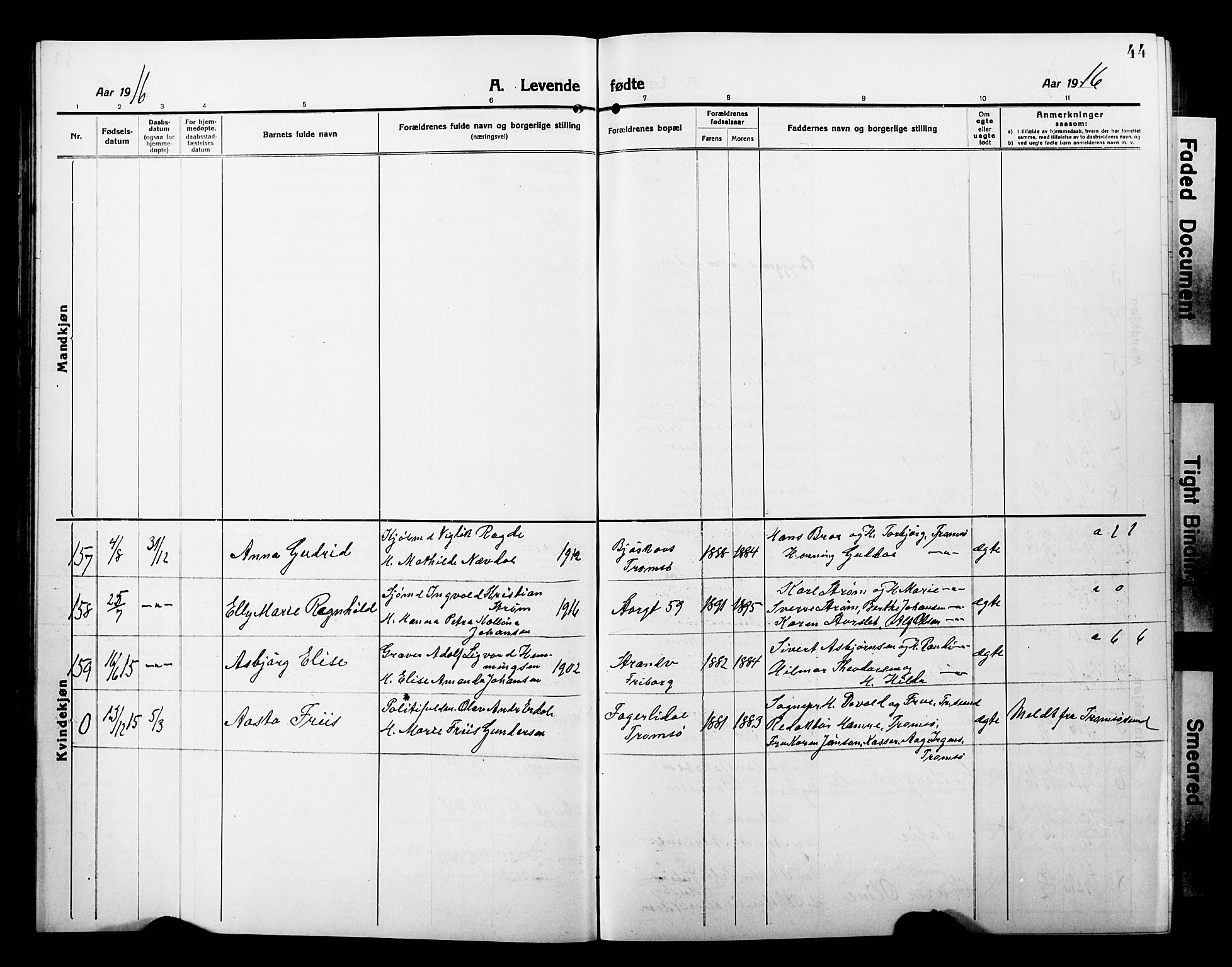 Tromsø sokneprestkontor/stiftsprosti/domprosti, SATØ/S-1343/G/Gb/L0009klokker: Parish register (copy) no. 9, 1915-1925, p. 44