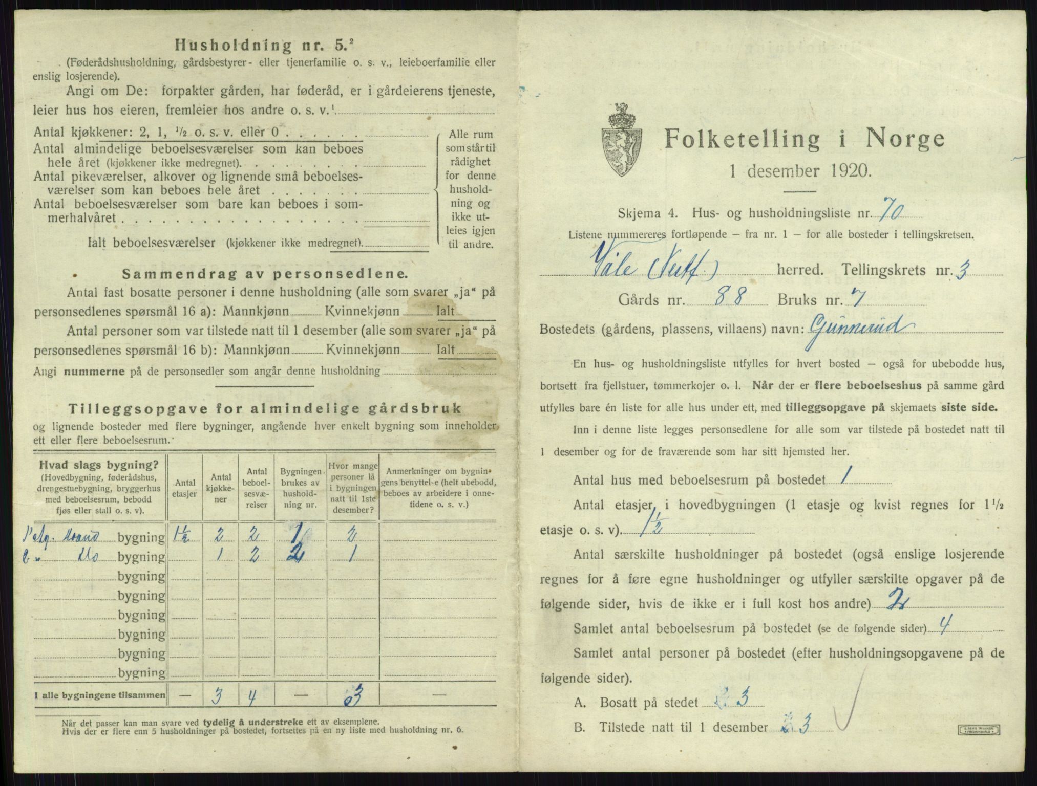 SAKO, 1920 census for Våle, 1920, p. 403