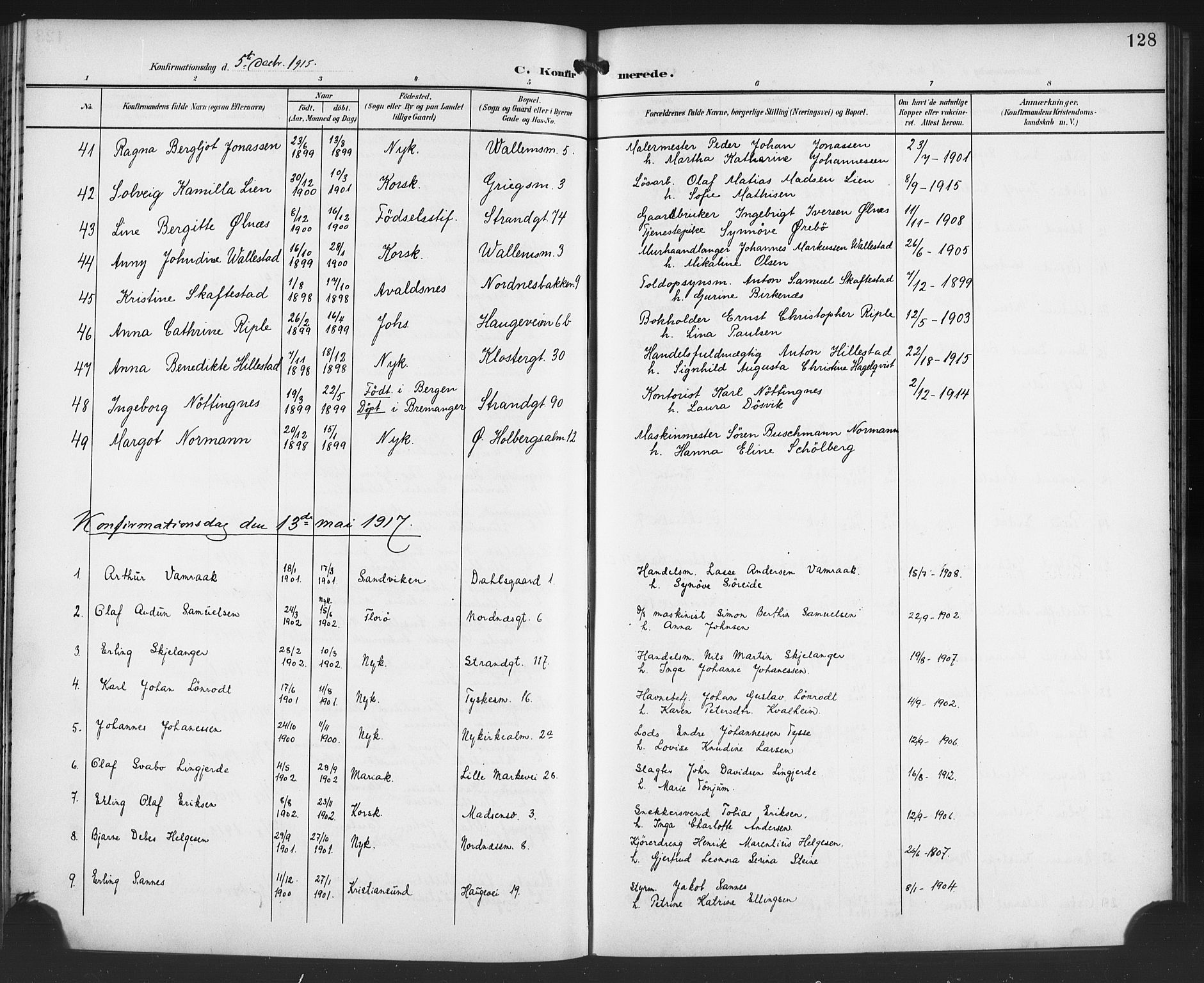 Nykirken Sokneprestembete, SAB/A-77101/H/Haa/L0064: Curate's parish register no. A 1, 1899-1918, p. 128