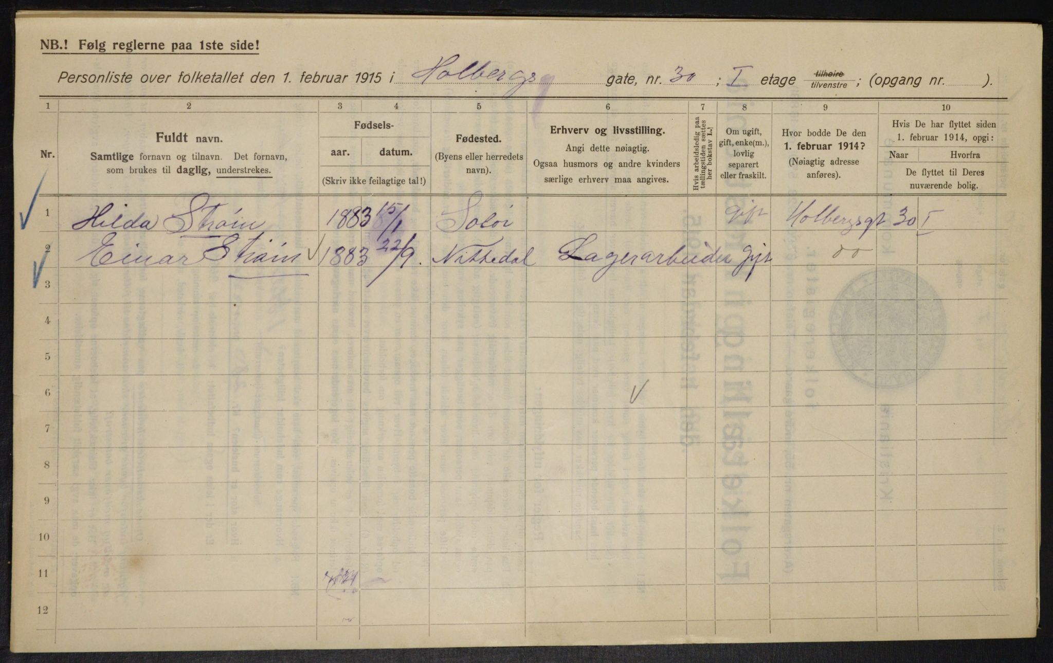 OBA, Municipal Census 1915 for Kristiania, 1915, p. 40124