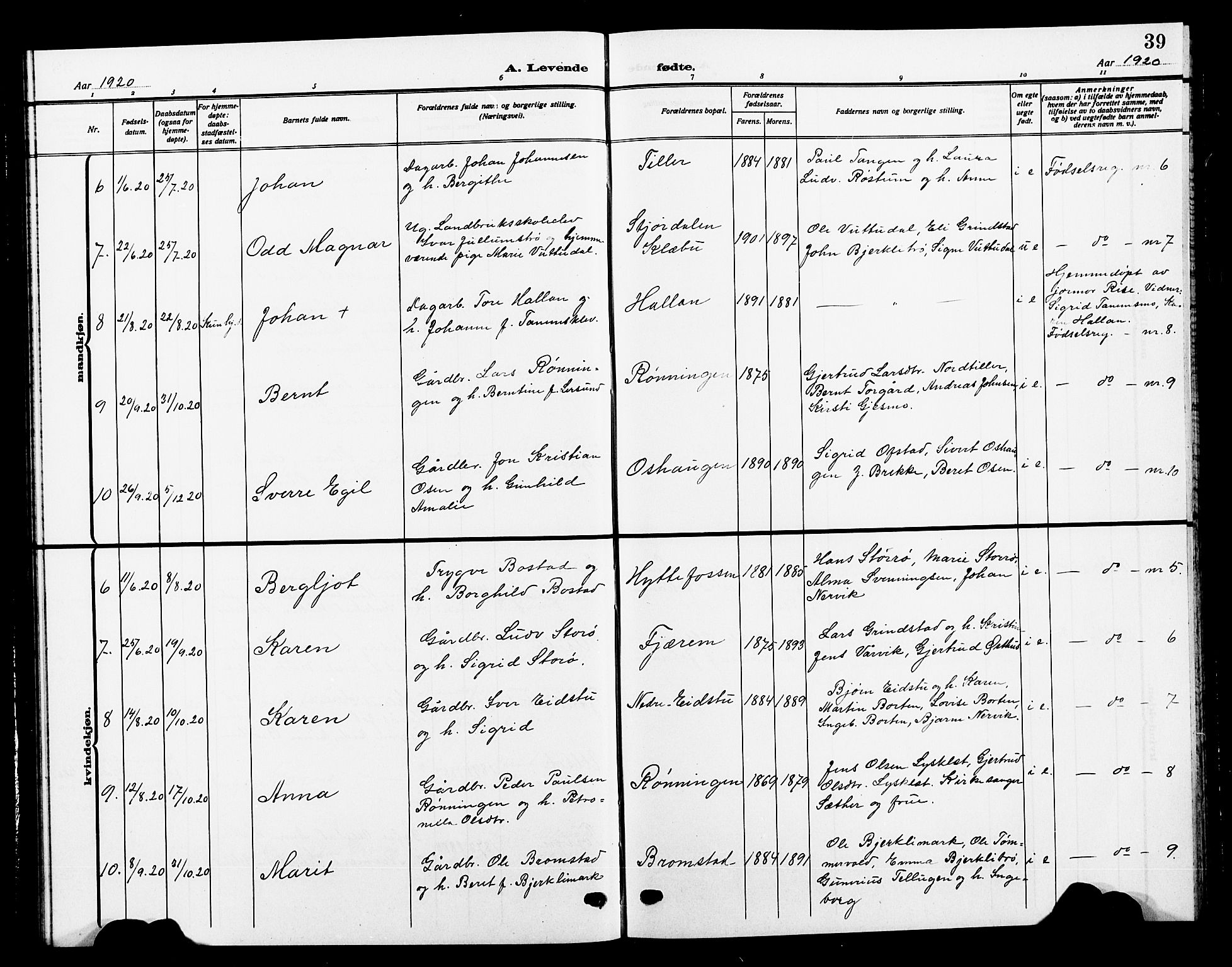 Ministerialprotokoller, klokkerbøker og fødselsregistre - Sør-Trøndelag, SAT/A-1456/618/L0453: Parish register (copy) no. 618C04, 1907-1925, p. 39