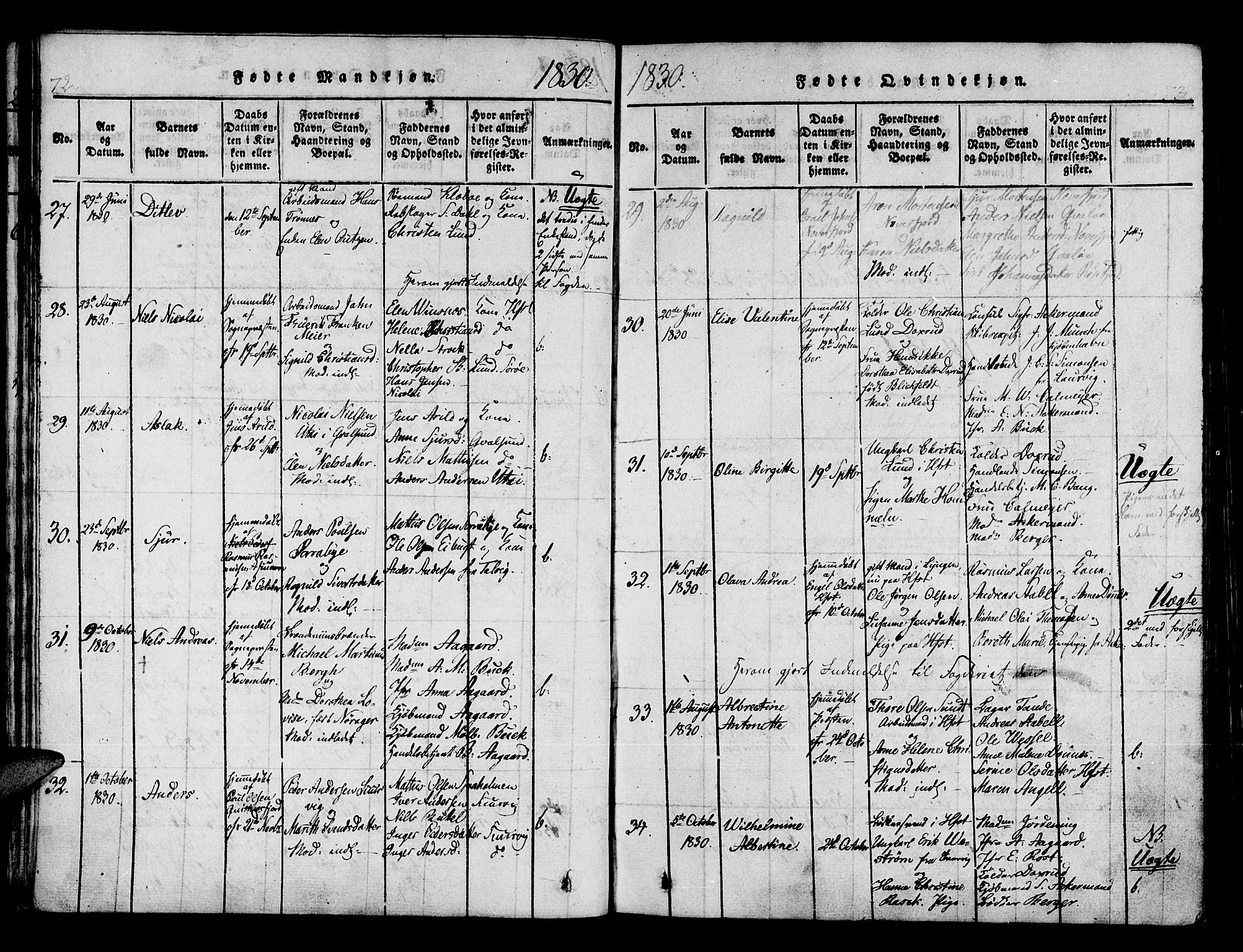 Hammerfest sokneprestkontor, AV/SATØ-S-1347/H/Ha/L0003.kirke: Parish register (official) no. 3, 1821-1842, p. 72-73