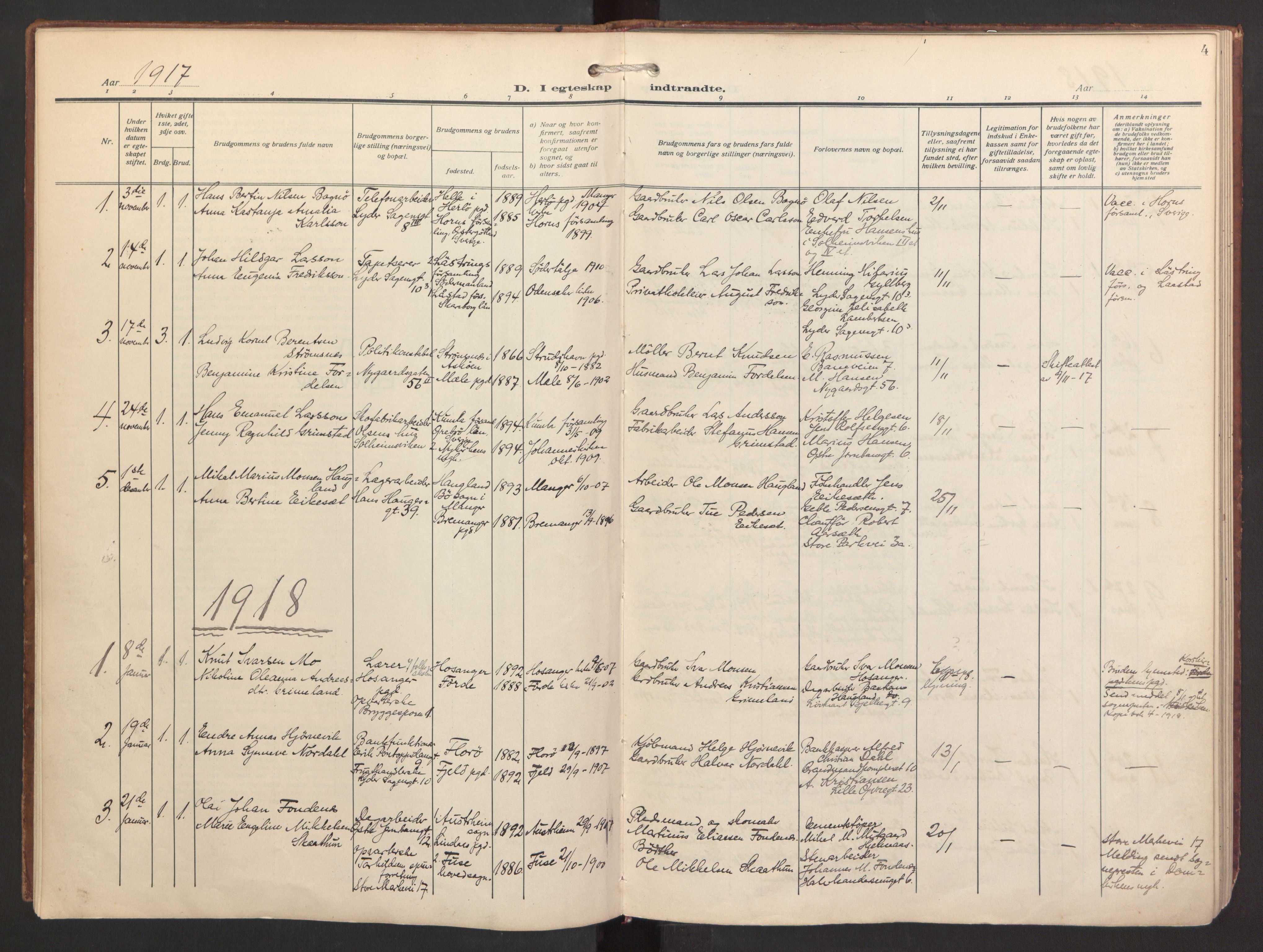 St. Jacob sokneprestembete, AV/SAB-A-78001/H/Haa/L0005: Parish register (official) no. C 1, 1917-1951, p. 4