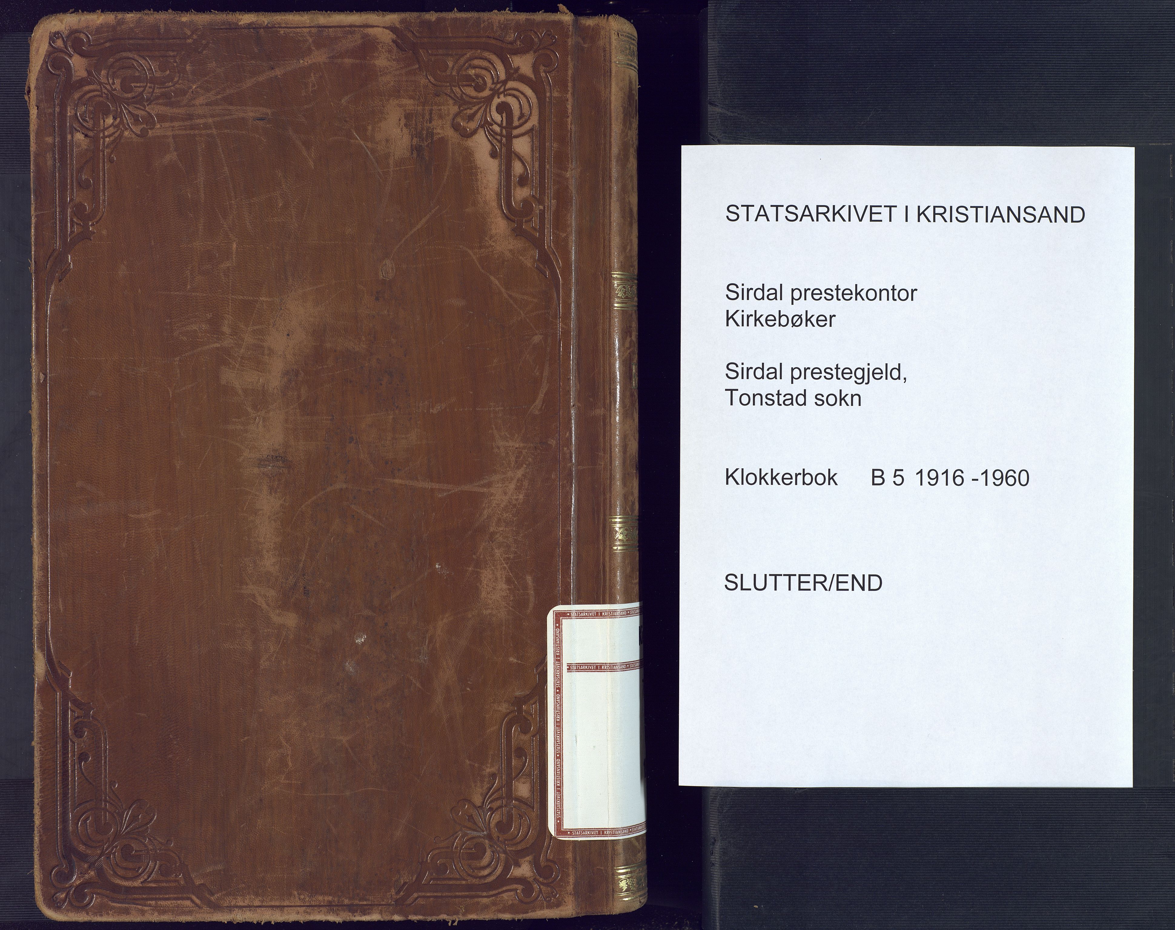 Sirdal sokneprestkontor, AV/SAK-1111-0036/F/Fb/Fbb/L0005: Parish register (copy) no. B 5, 1916-1960