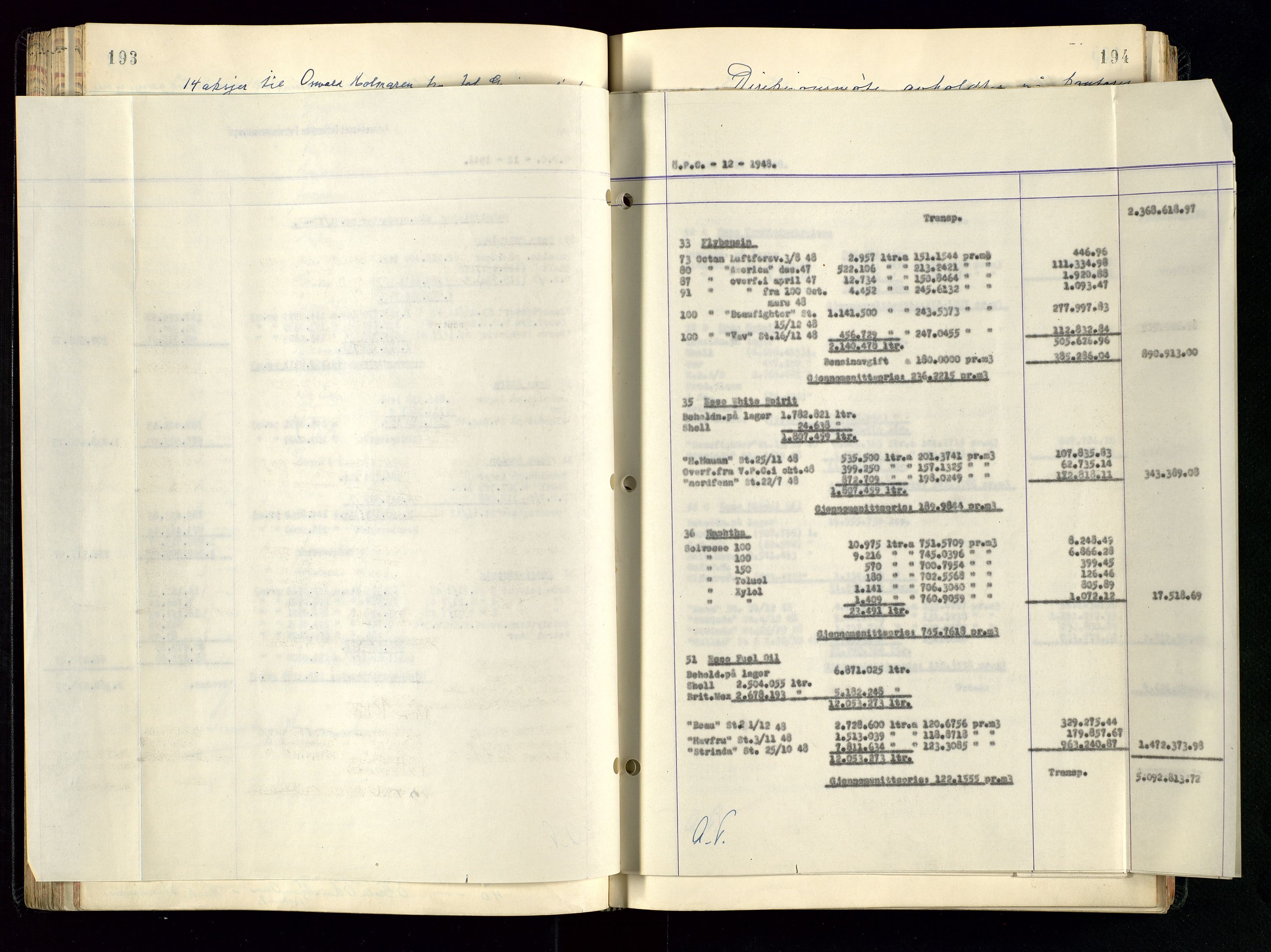 PA 1534 - Østlandske Petroleumscompagni A/S, AV/SAST-A-101954/A/Aa/L0005/0001: Direksjonsprotokoller / Den Administrerende Direksjon alle selskaper (referatprotokoll), 1943-1958