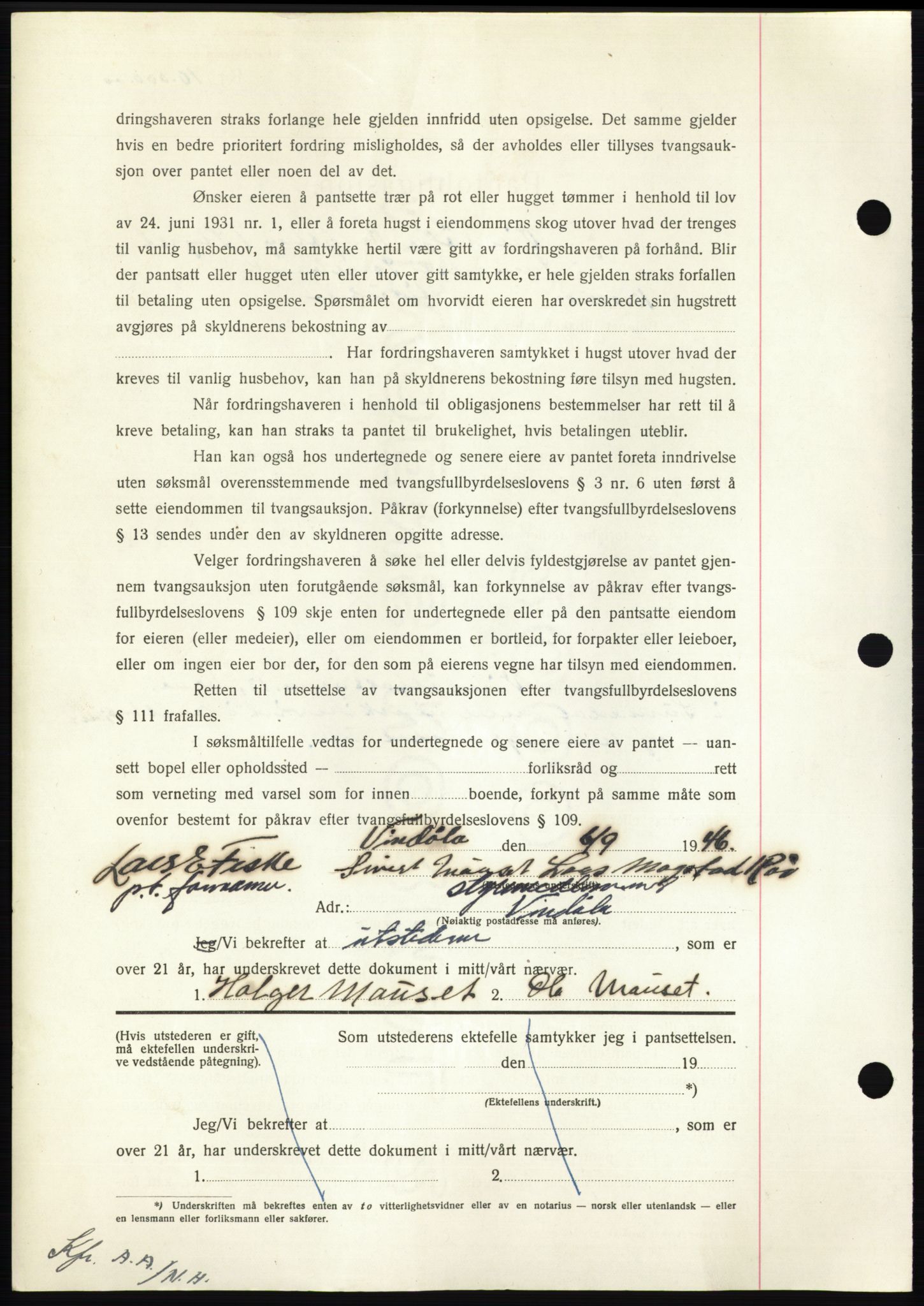 Nordmøre sorenskriveri, AV/SAT-A-4132/1/2/2Ca: Mortgage book no. B94, 1946-1946, Diary no: : 1851/1946