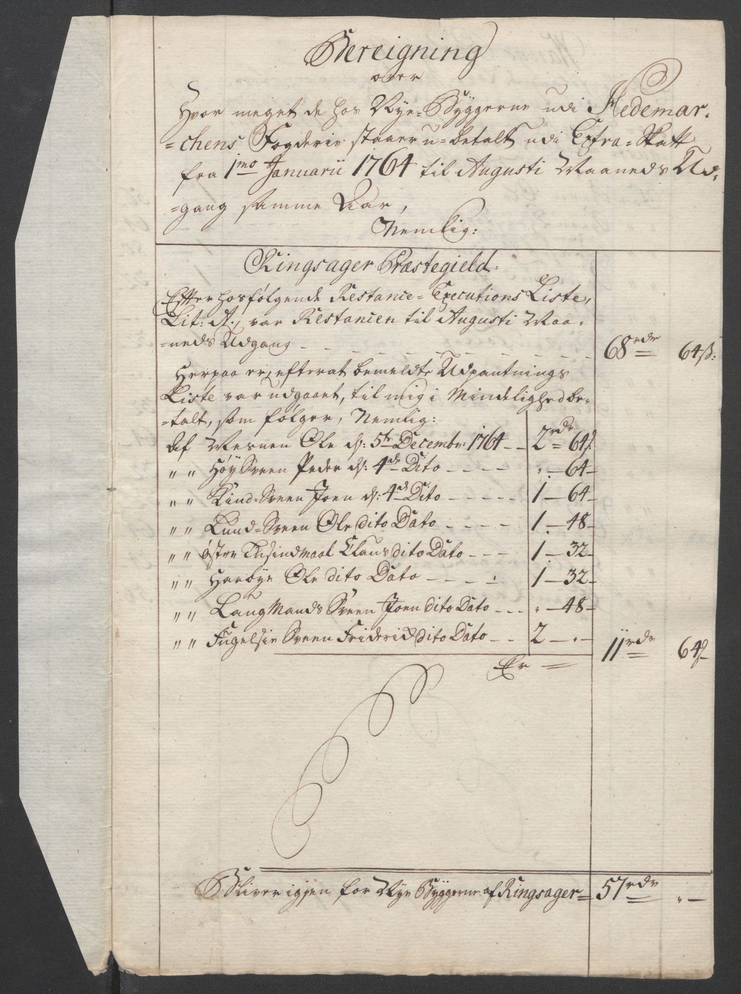 Rentekammeret inntil 1814, Reviderte regnskaper, Fogderegnskap, RA/EA-4092/R16/L1148: Ekstraskatten Hedmark, 1764, p. 327