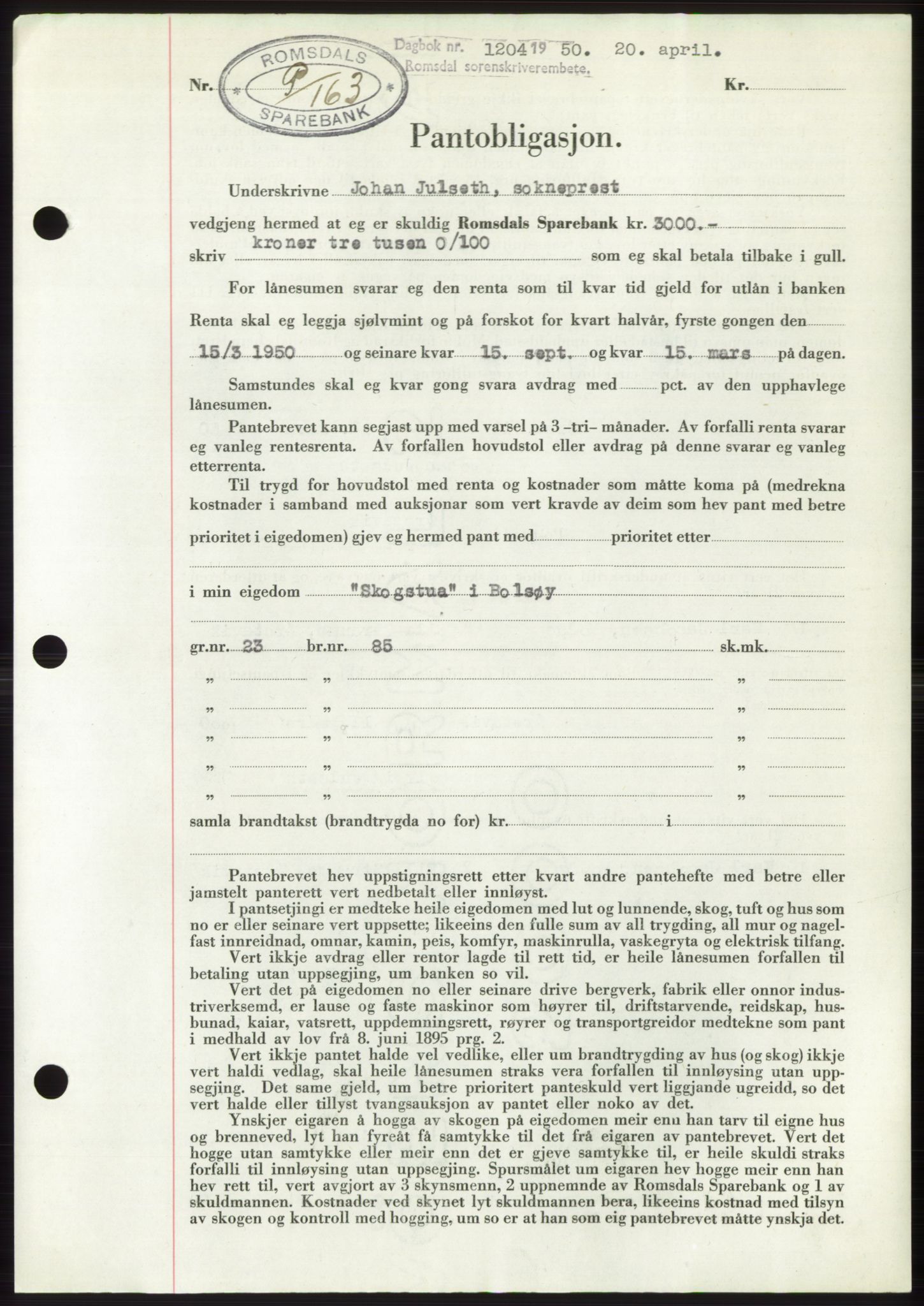 Romsdal sorenskriveri, AV/SAT-A-4149/1/2/2C: Mortgage book no. B5, 1949-1950, Diary no: : 1204/1950