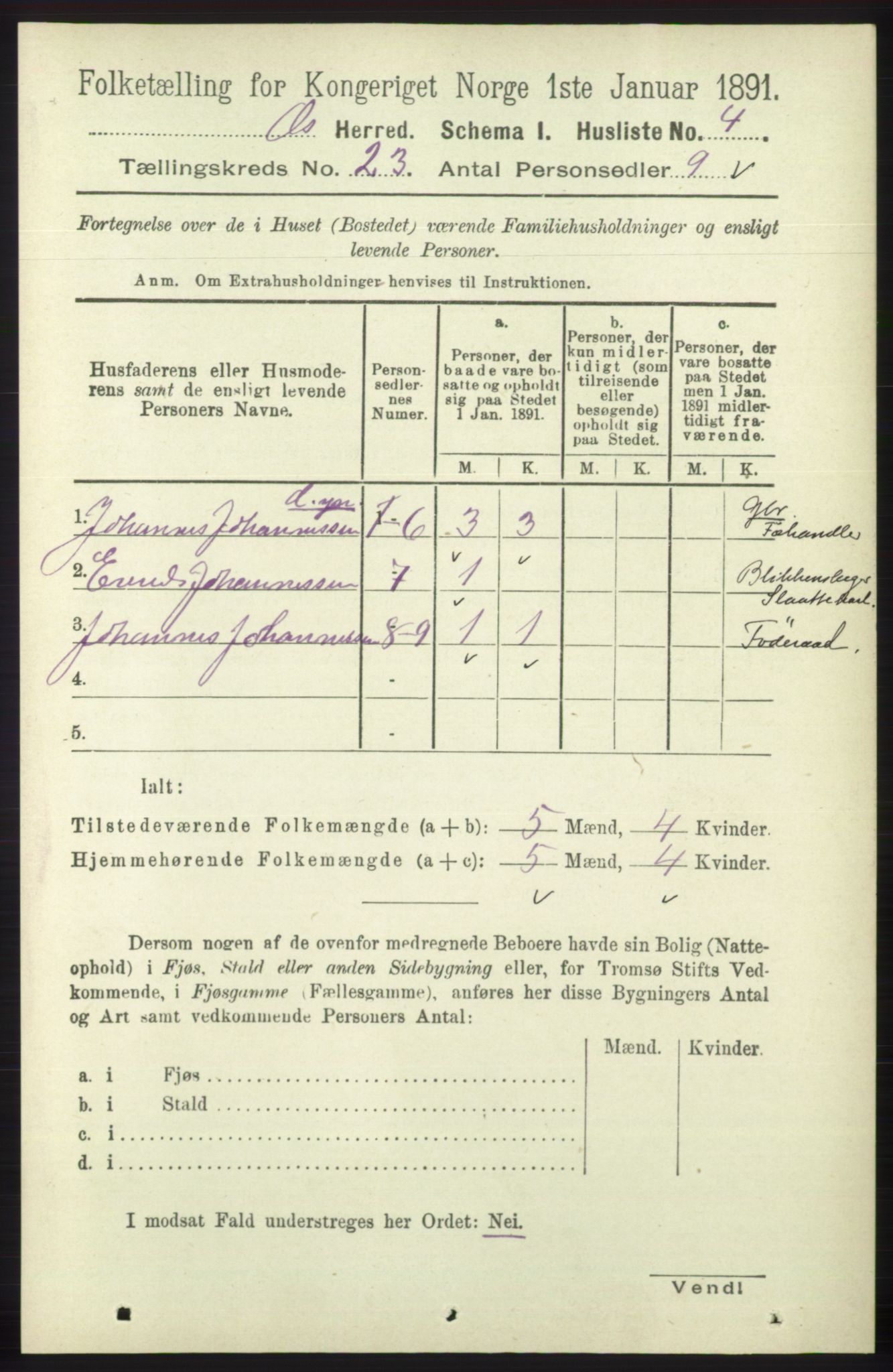 RA, 1891 census for 1243 Os, 1891, p. 5050