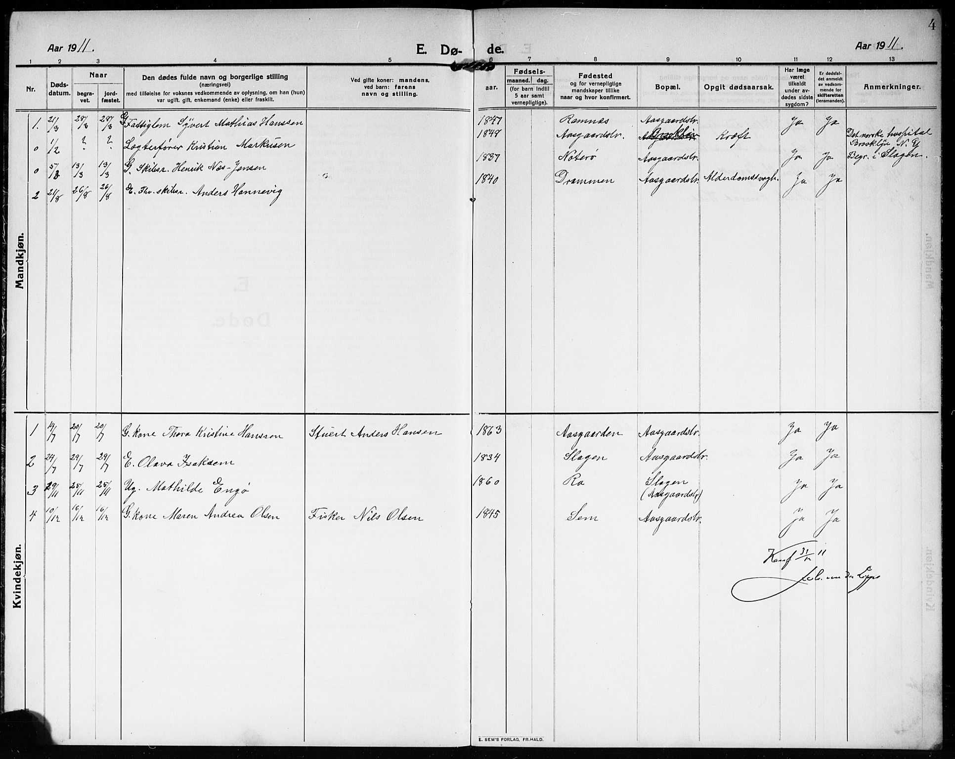 Borre kirkebøker, AV/SAKO-A-338/G/Gc/L0002: Parish register (copy) no. III 2, 1911-1920, p. 4